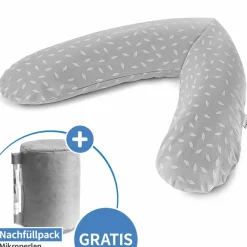 Stillkissen Das Original 190 cm + Gratis Mikroperlen-Nachfüllpack 9,5 Liter - Leaves - Grau