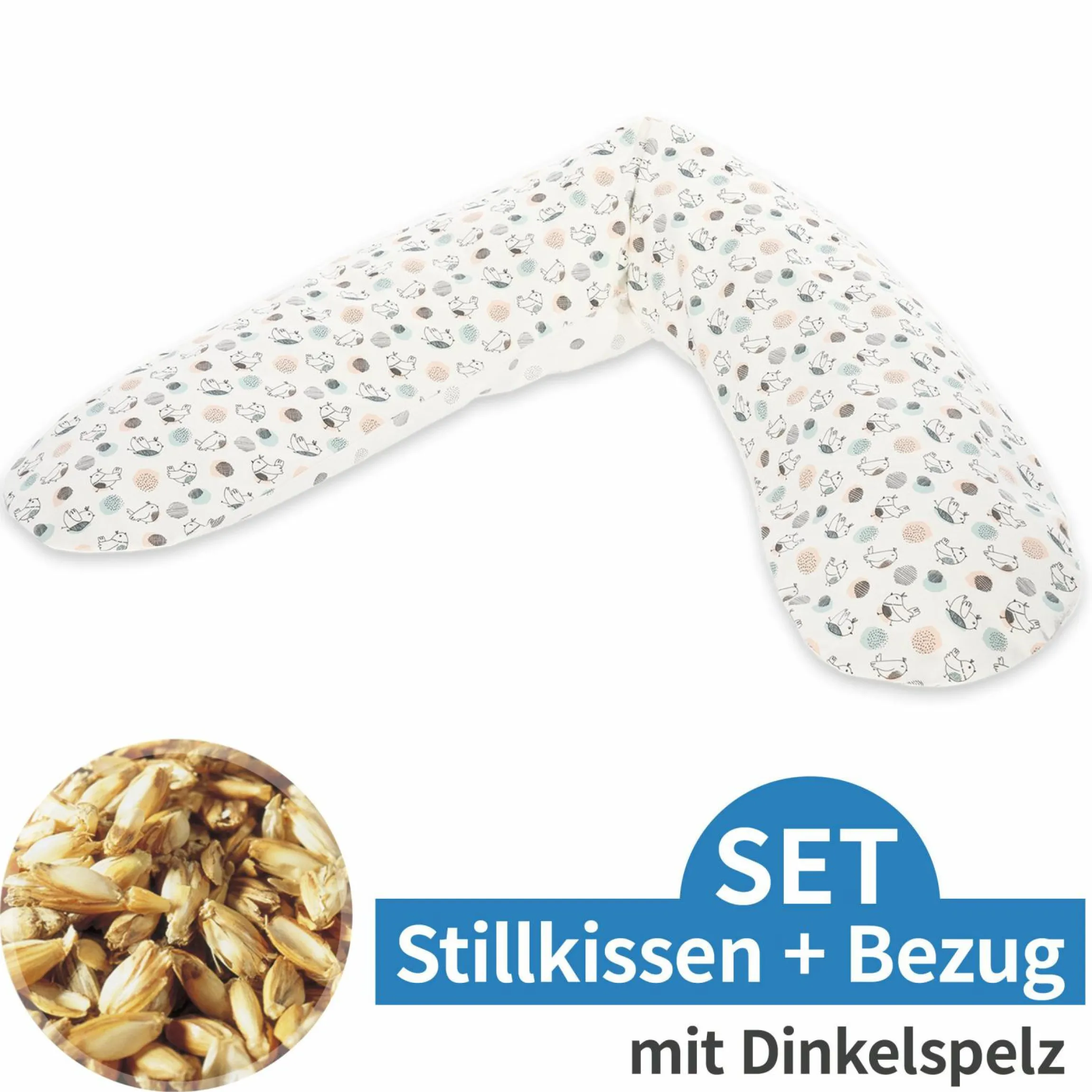 Stillkissen Das Original mit Dinkelspelz-Füllung inkl. Bezug 190 cm - Vögelchen flieg