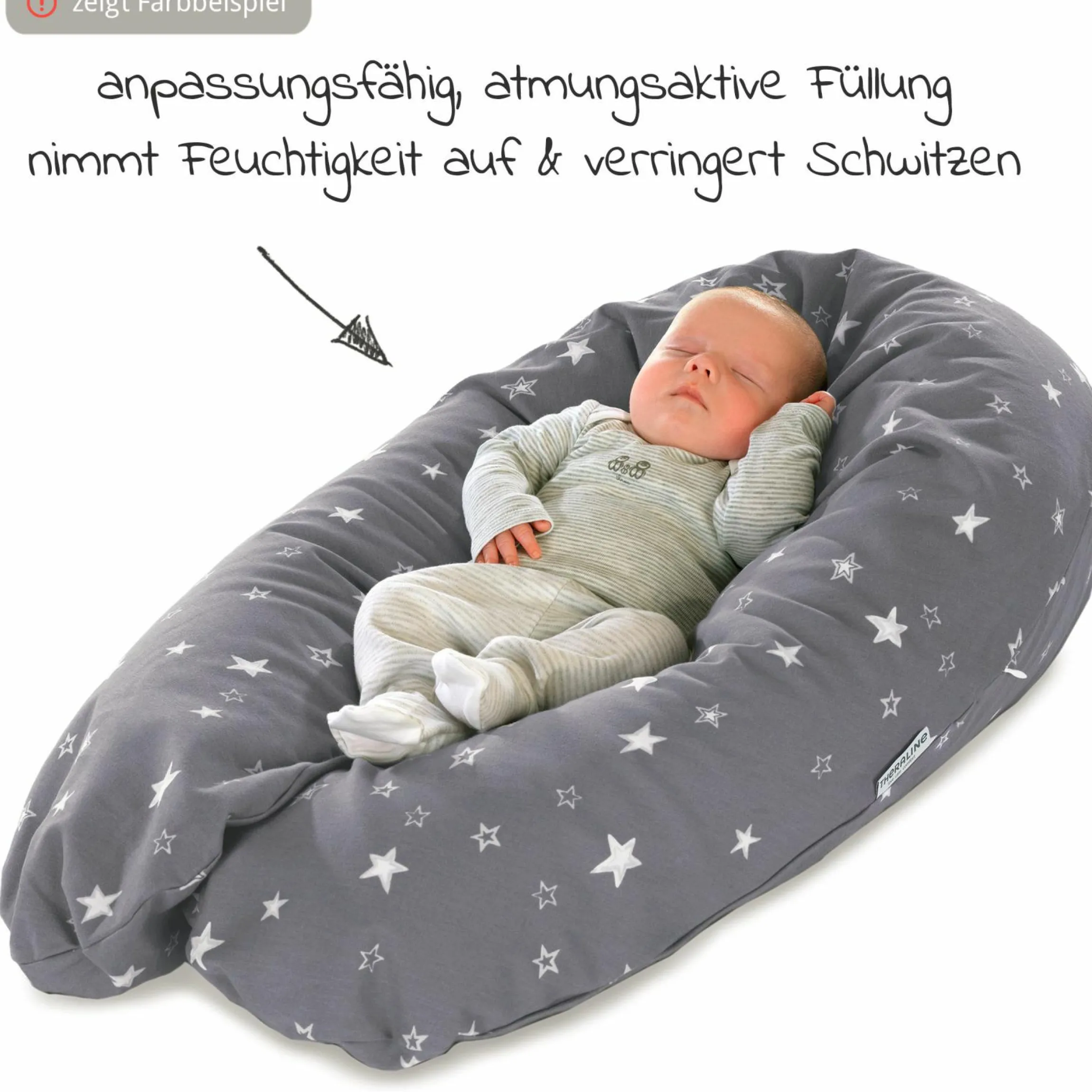 Stillkissen Das Original mit Dinkelspelz-Füllung inkl. Bezug Bamboo 190 cm - Grau