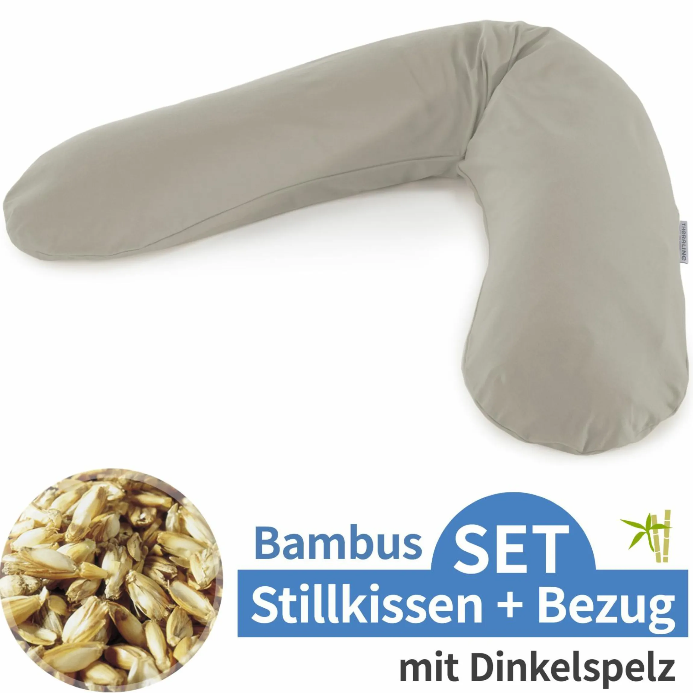 Stillkissen Das Original mit Dinkelspelz-Füllung inkl. Bezug Bamboo 190 cm - Lehmgrau