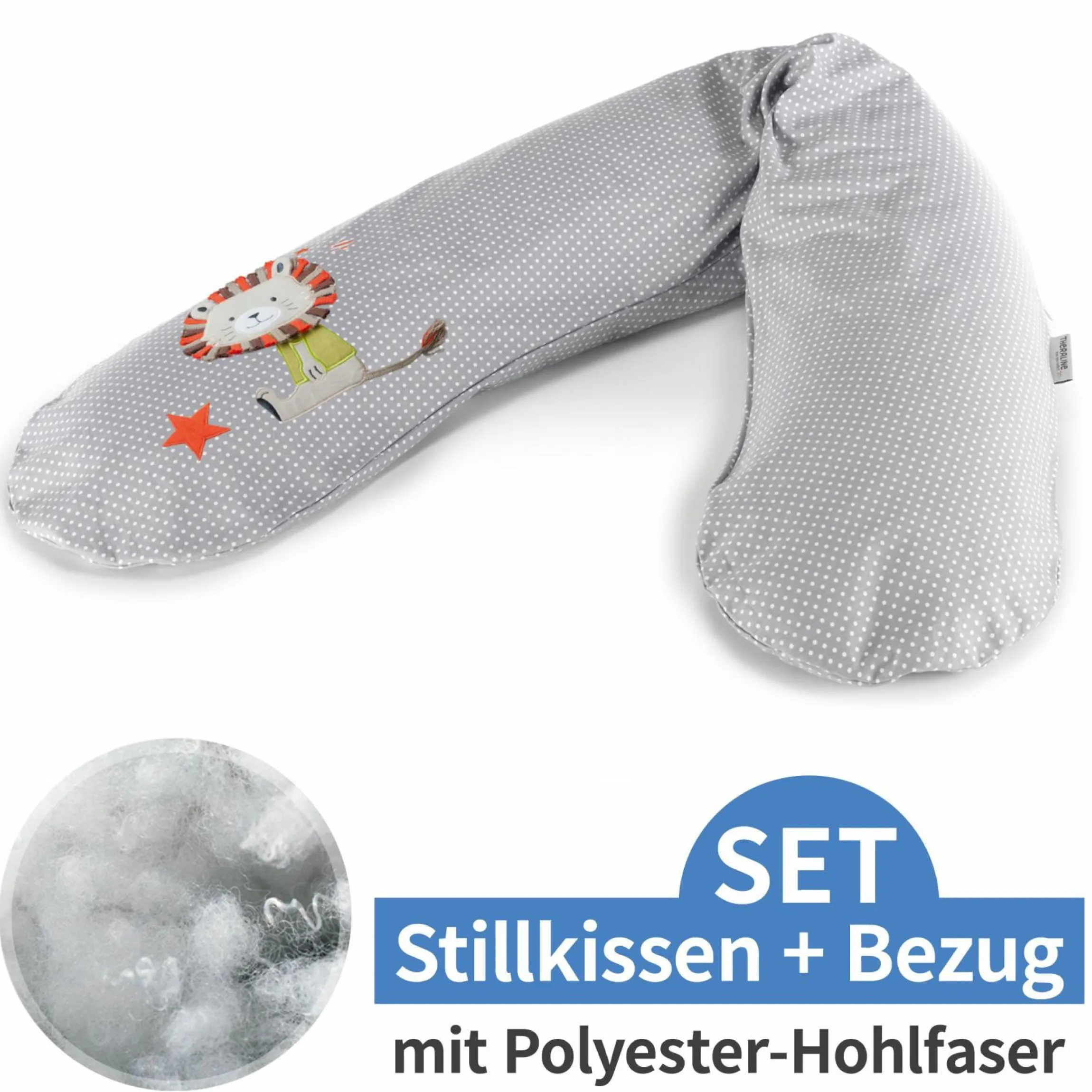 Stillkissen Das Original mit Polyesterhohlfaser-Füllung inkl. Bezug 190 cm - Knister Löwe - Punkte Grau