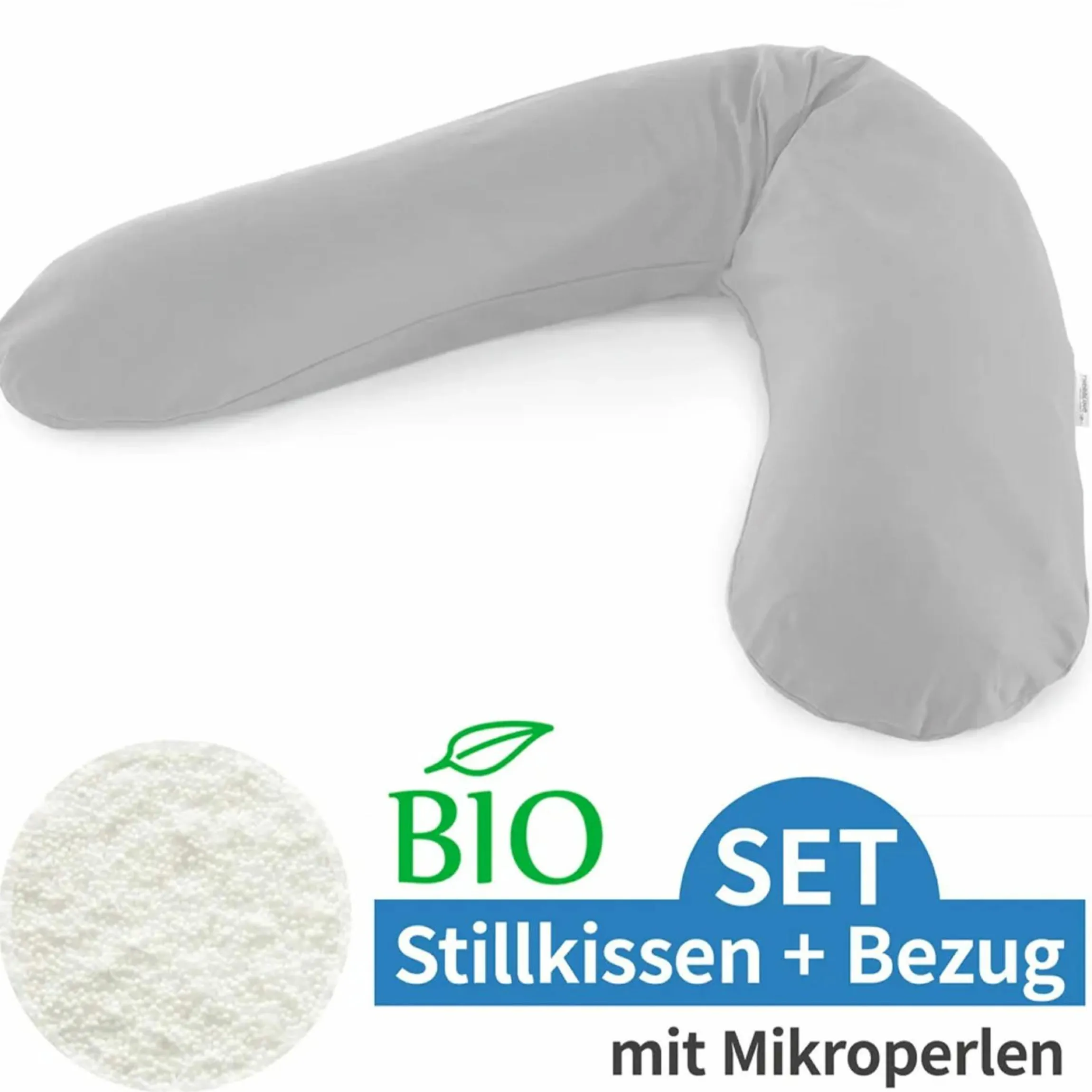 Stillkissen Das Original mit Mikroperlen-Füllung inkl. Bezug BIO-Jersey 190 cm - Grau