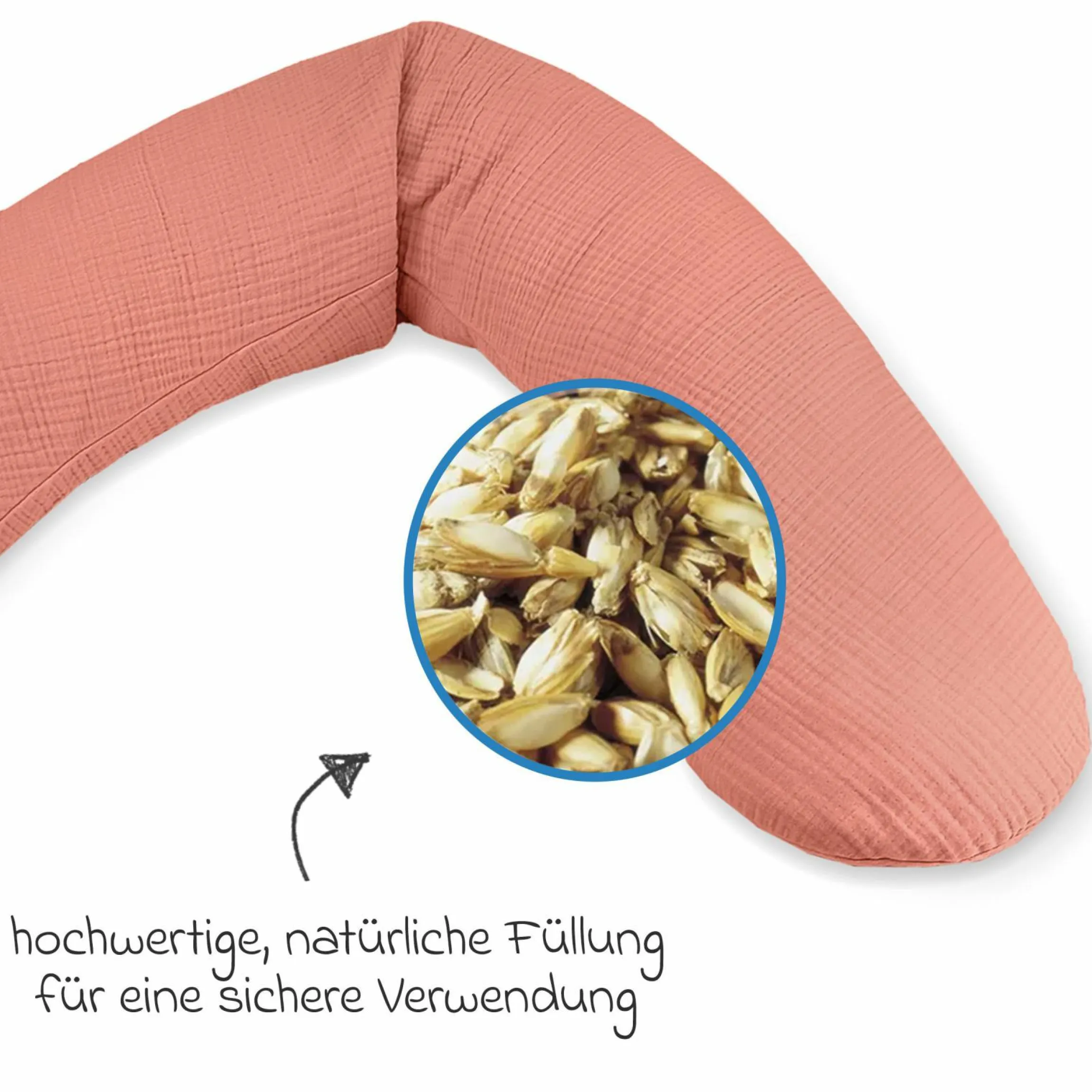 Stillkissen Das Original mit Dinkelspelz-Füllung inkl. Bezug Musselin 190 cm - Terracotta