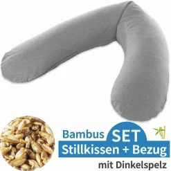Stillkissen Das Original mit Dinkelspelz-Füllung inkl. Bezug Bamboo 190 cm - Melange Mittelgrau
