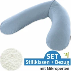Stillkissen Das Original mit Mikroperlen-Füllung inkl. Bezug Bamboo 190 cm - Melange Blau-Grau