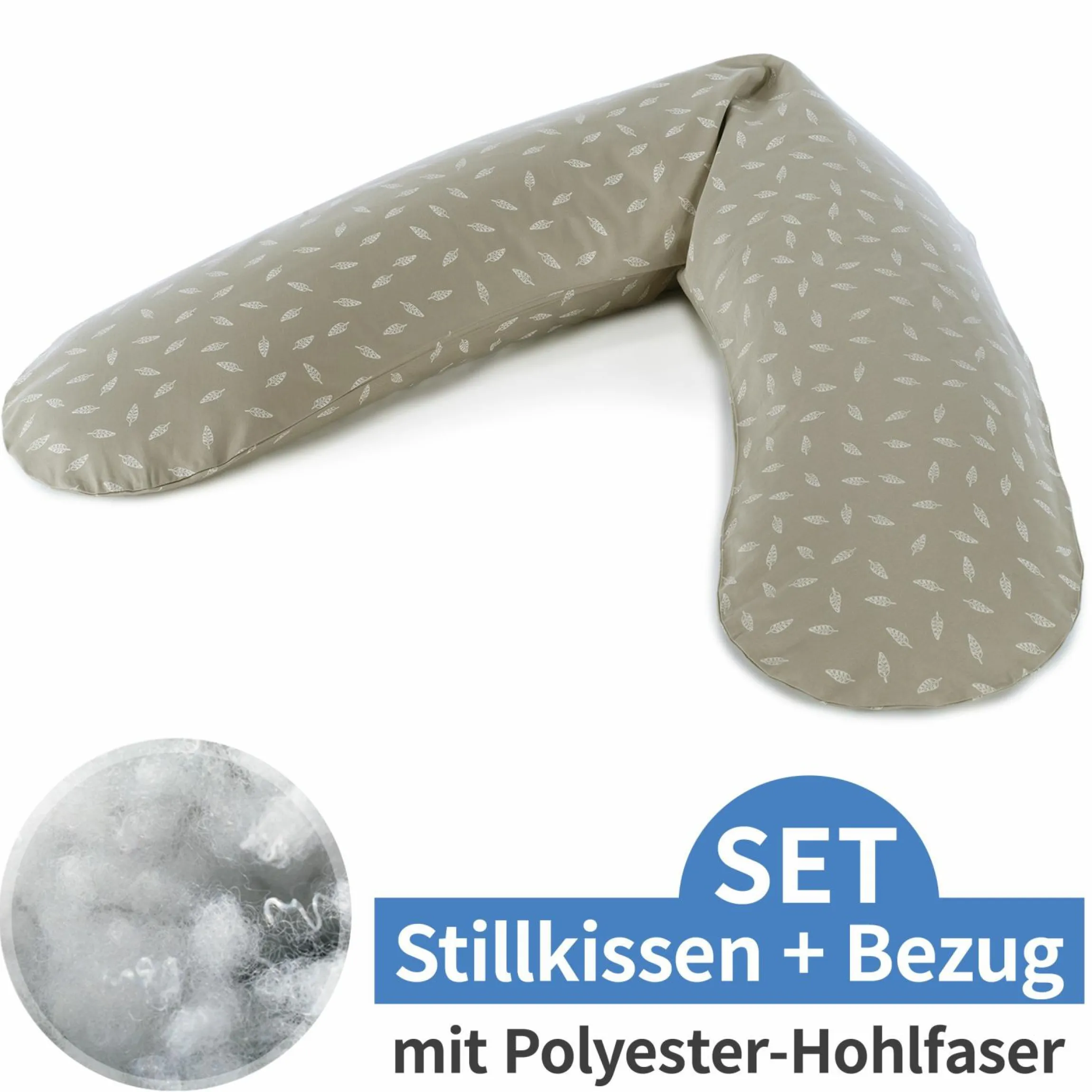 Stillkissen Das Original mit Polyesterhohlfaser-Füllung inkl. Bezug 190 cm - Blättertanz - Taupe