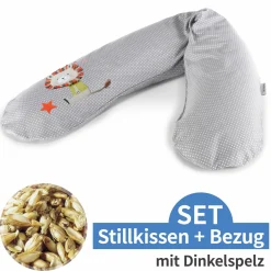 Stillkissen Das Original mit Dinkelspelz-Füllung inkl. Bezug 190 cm - Knister Löwe - Punkte Grau