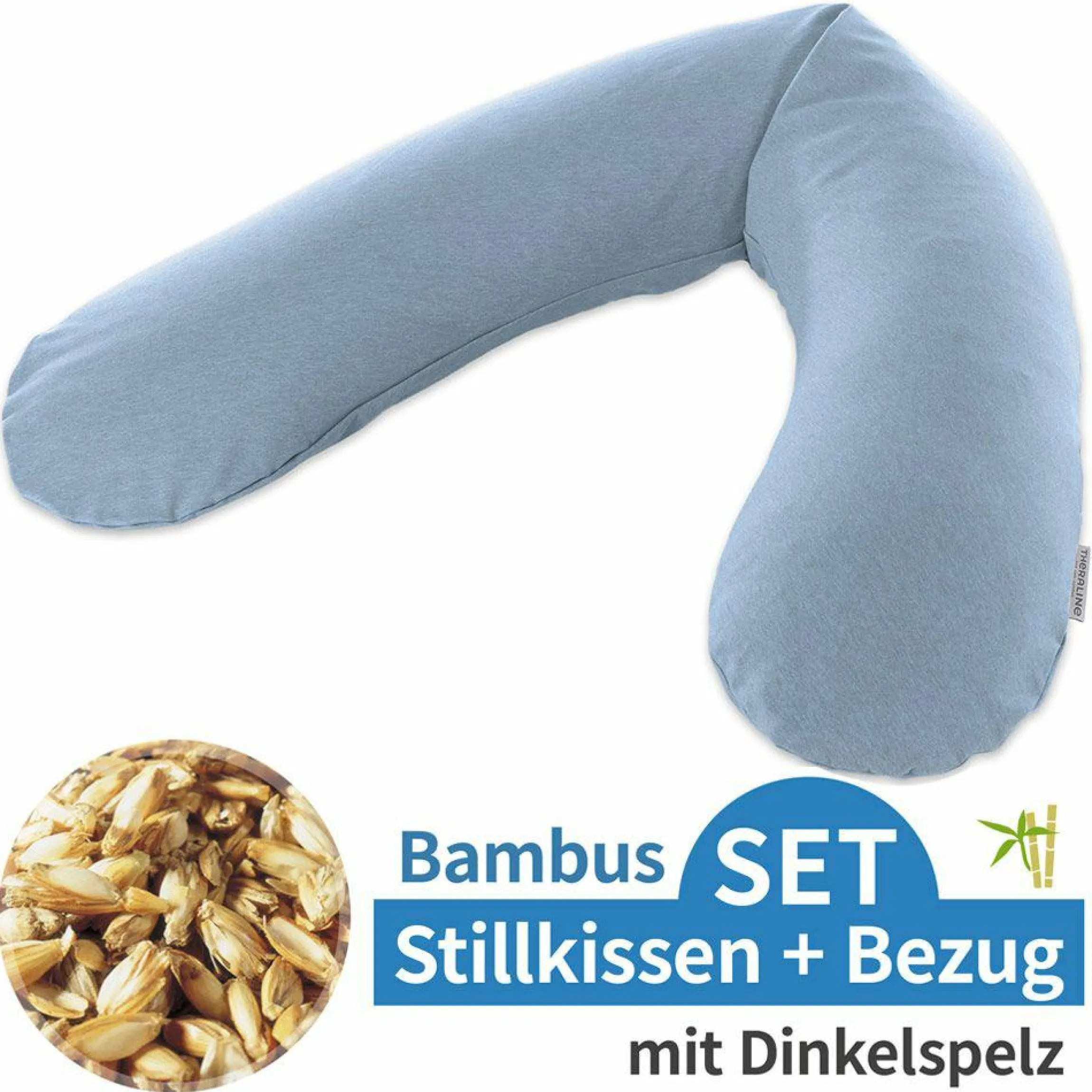Stillkissen Das Original mit Dinkelspelz-Füllung inkl. Bezug Bamboo 190 cm - Melange Blau-Grau