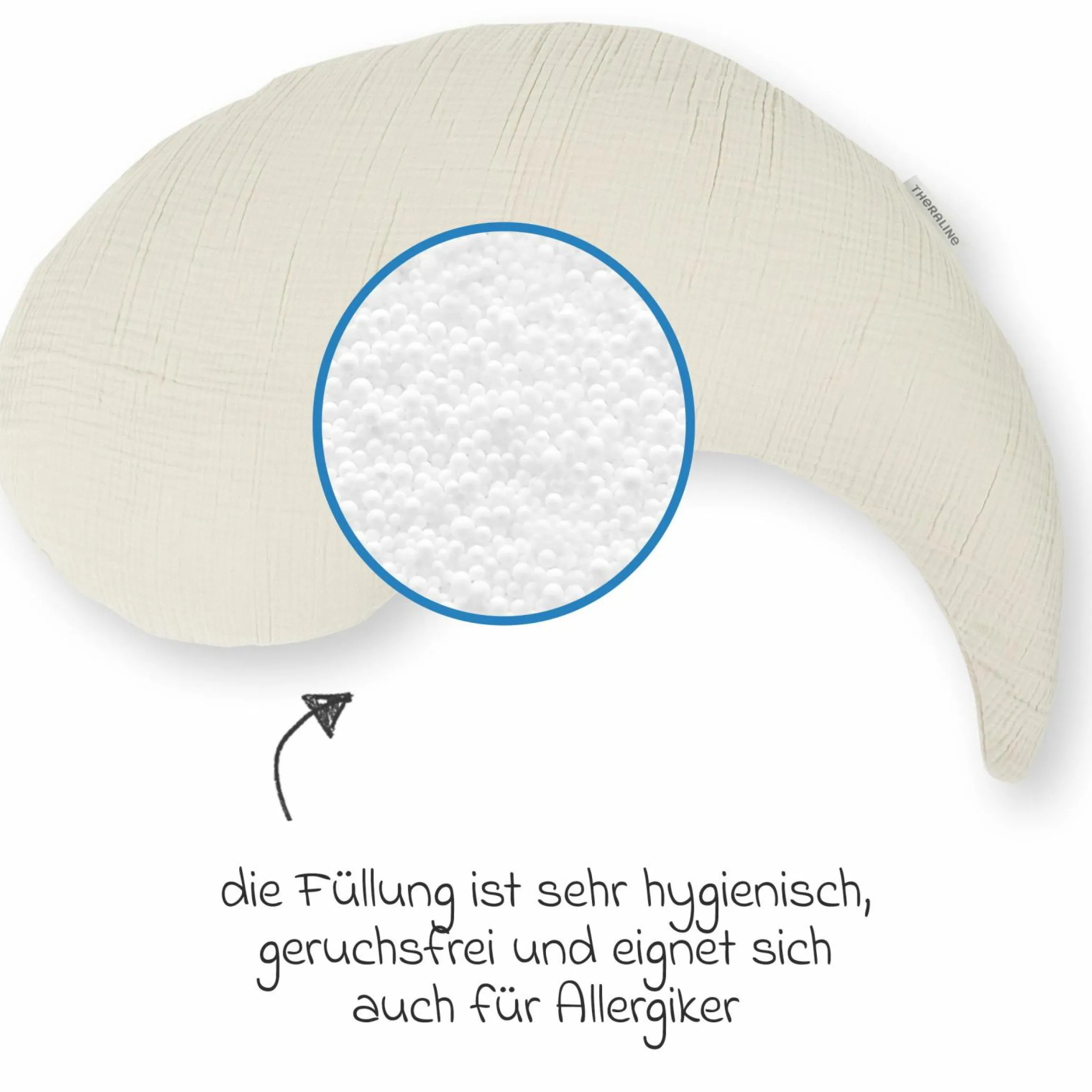 Stillkissen Das Yinnie mit feiner Perlen-Füllung inkl. Bezug Musselin 135 cm - Sandbeige