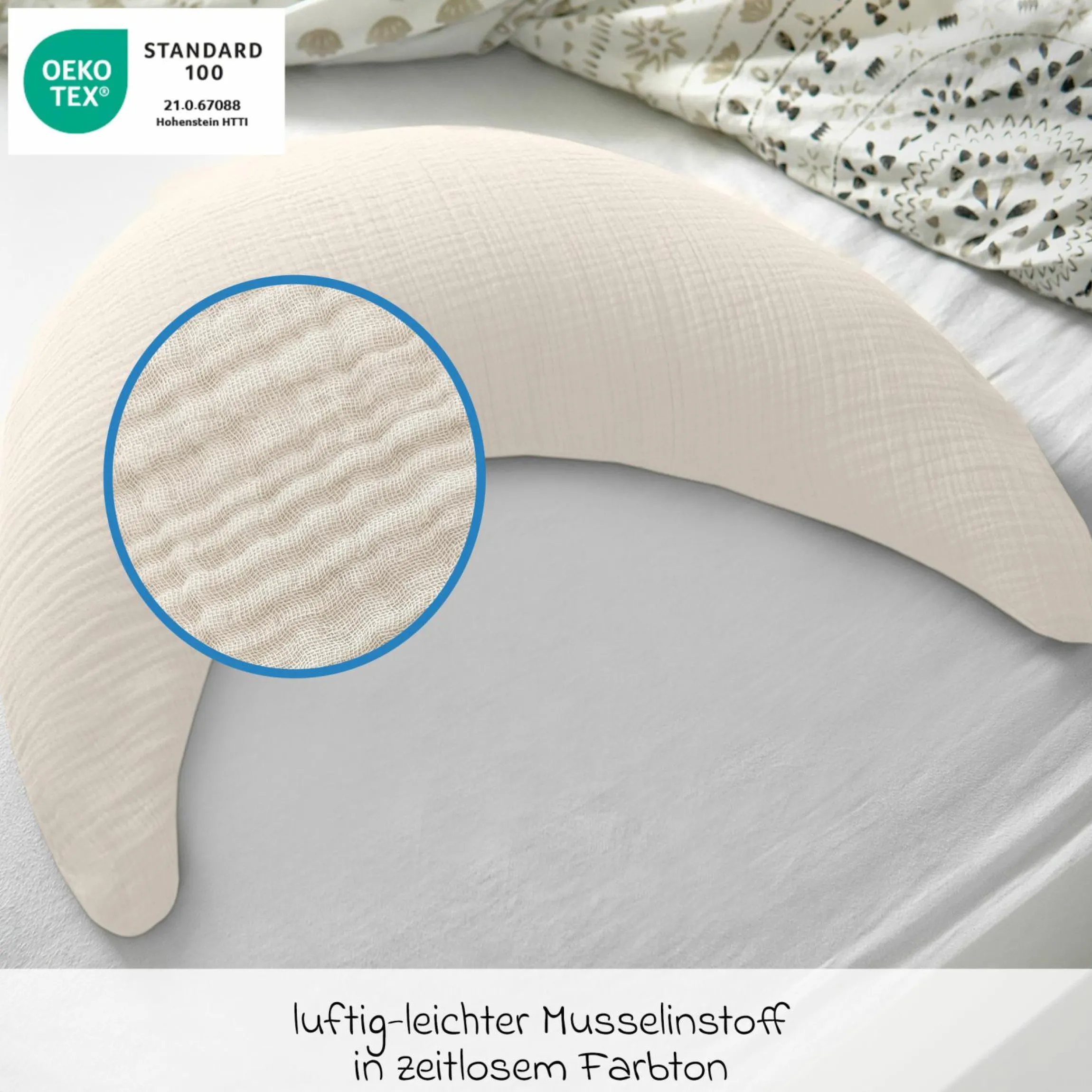 Stillkissen Der Musselinmond - mit feiner Perlen-Füllung inkl. Bezug 140 cm - Sandbeige