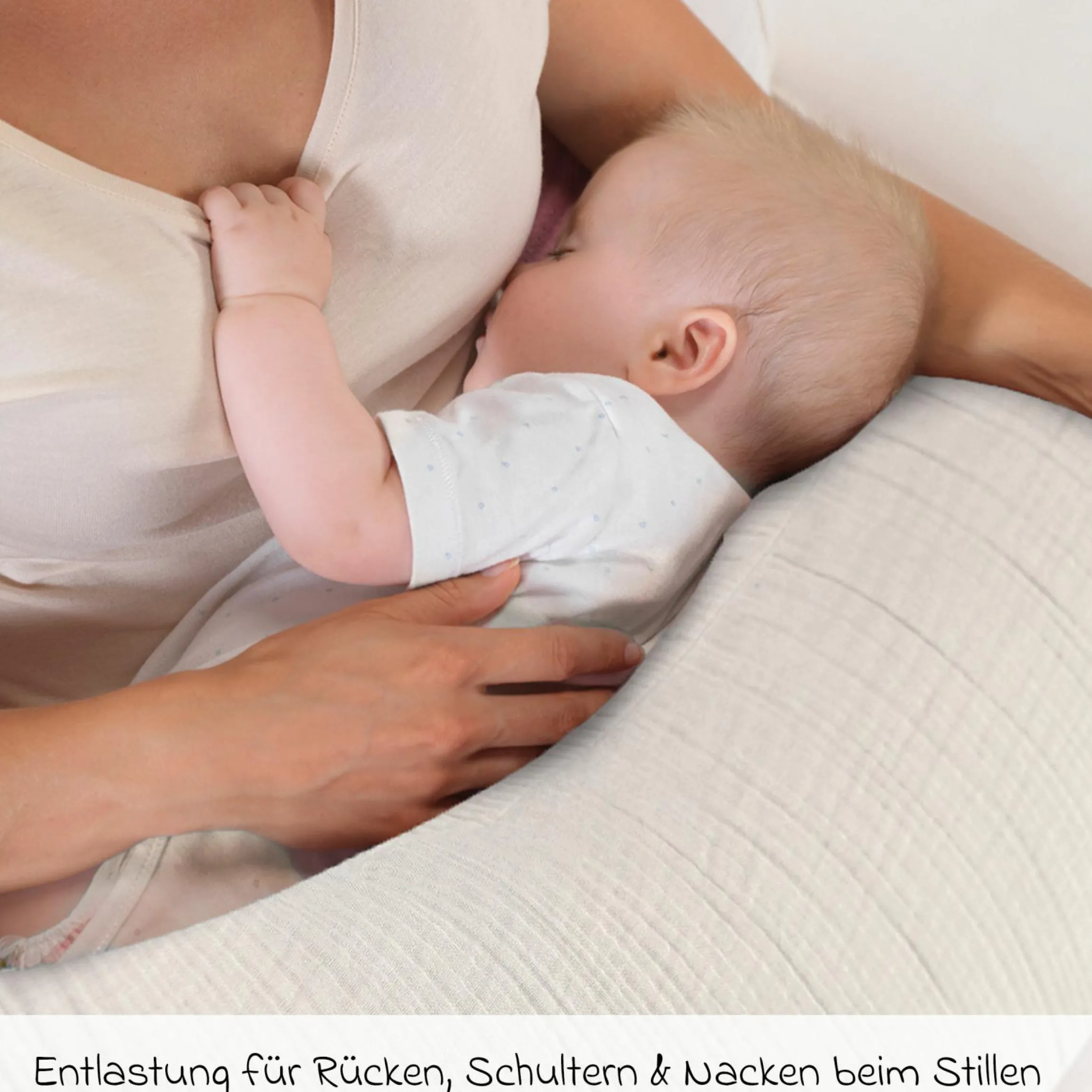 Stillkissen Der Musselinmond - mit feiner Perlen-Füllung inkl. Bezug 140 cm - Sandbeige