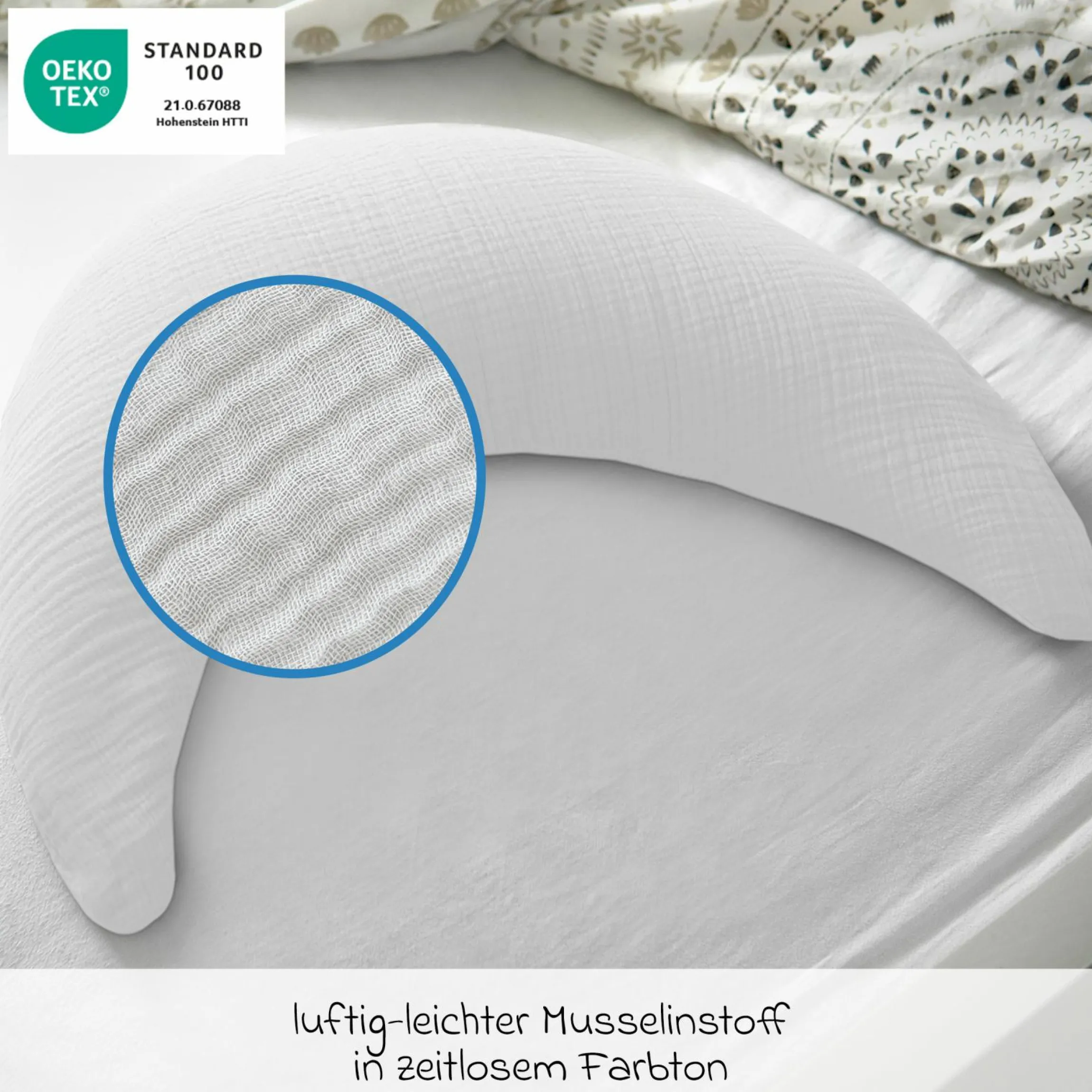 Stillkissen Der Musselinmond - mit feiner Perlen-Füllung inkl. Bezug 140 cm - Lichtgrau