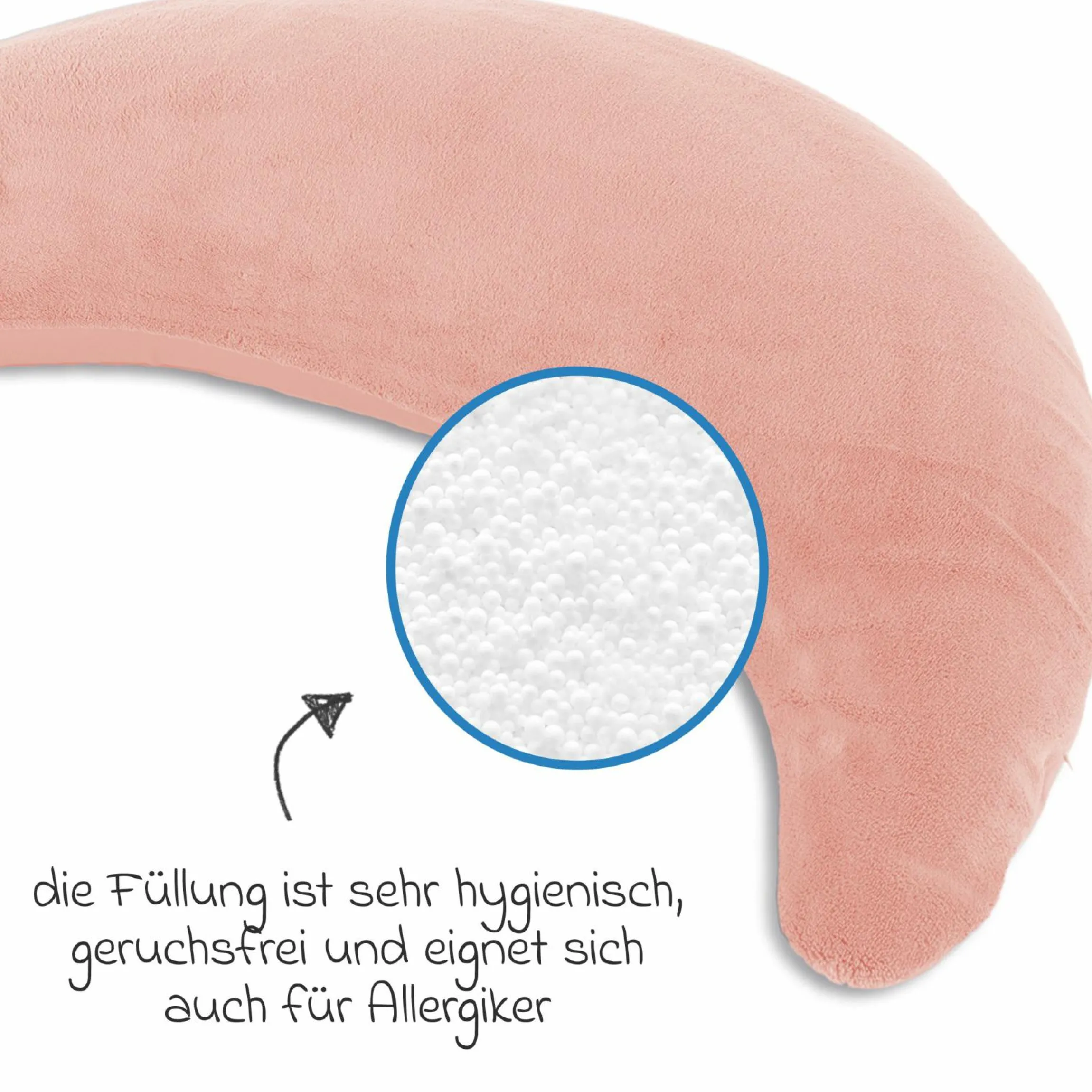 Stillkissen Der Plüschmond mit Mikroperlen-Füllung 140 cm - Puderrosa