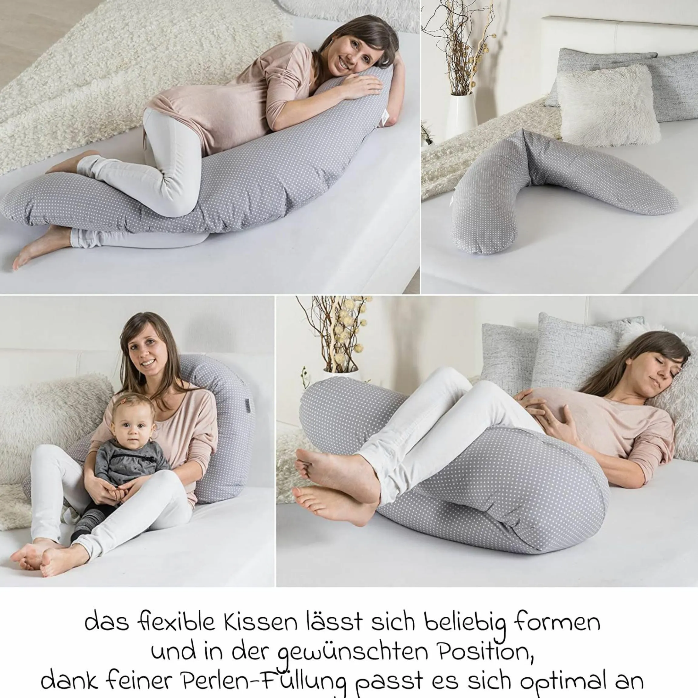 Stillkissen Dodo Premium by Theraline 180 cm - Polka Dots - Grau