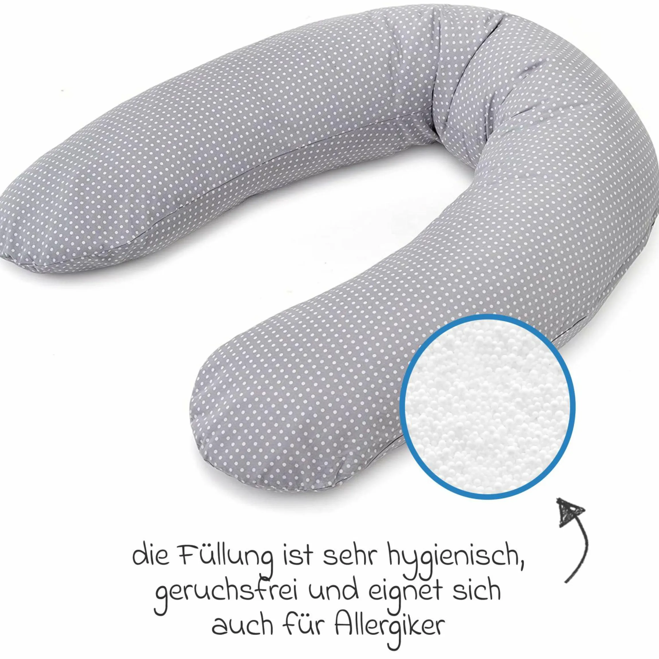 Stillkissen Dodo Premium by Theraline 180 cm - Polka Dots - Grau