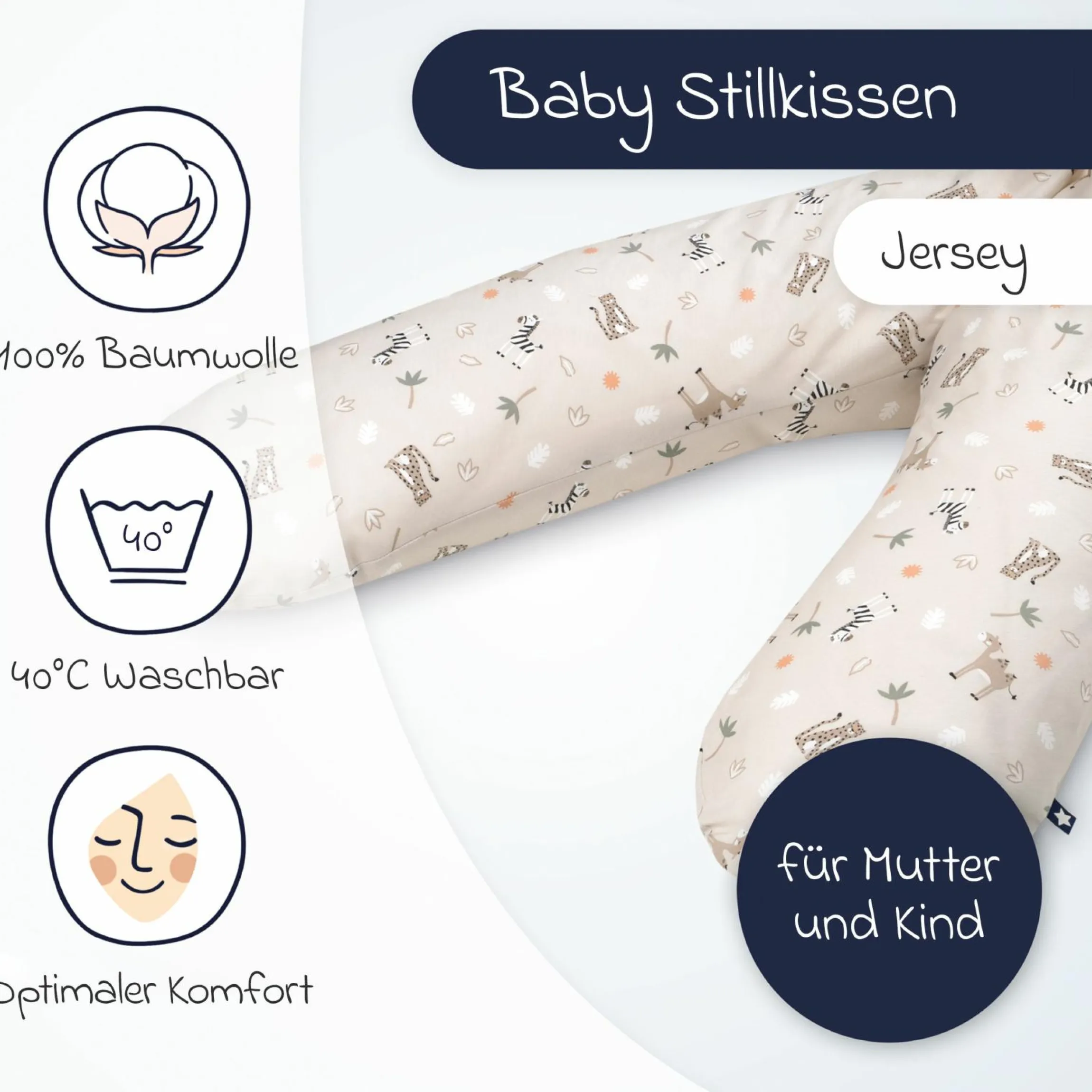 Stillkissen Jersey Mikroperlen-Füllung inkl. Bezug 190 cm - Savanne Beige