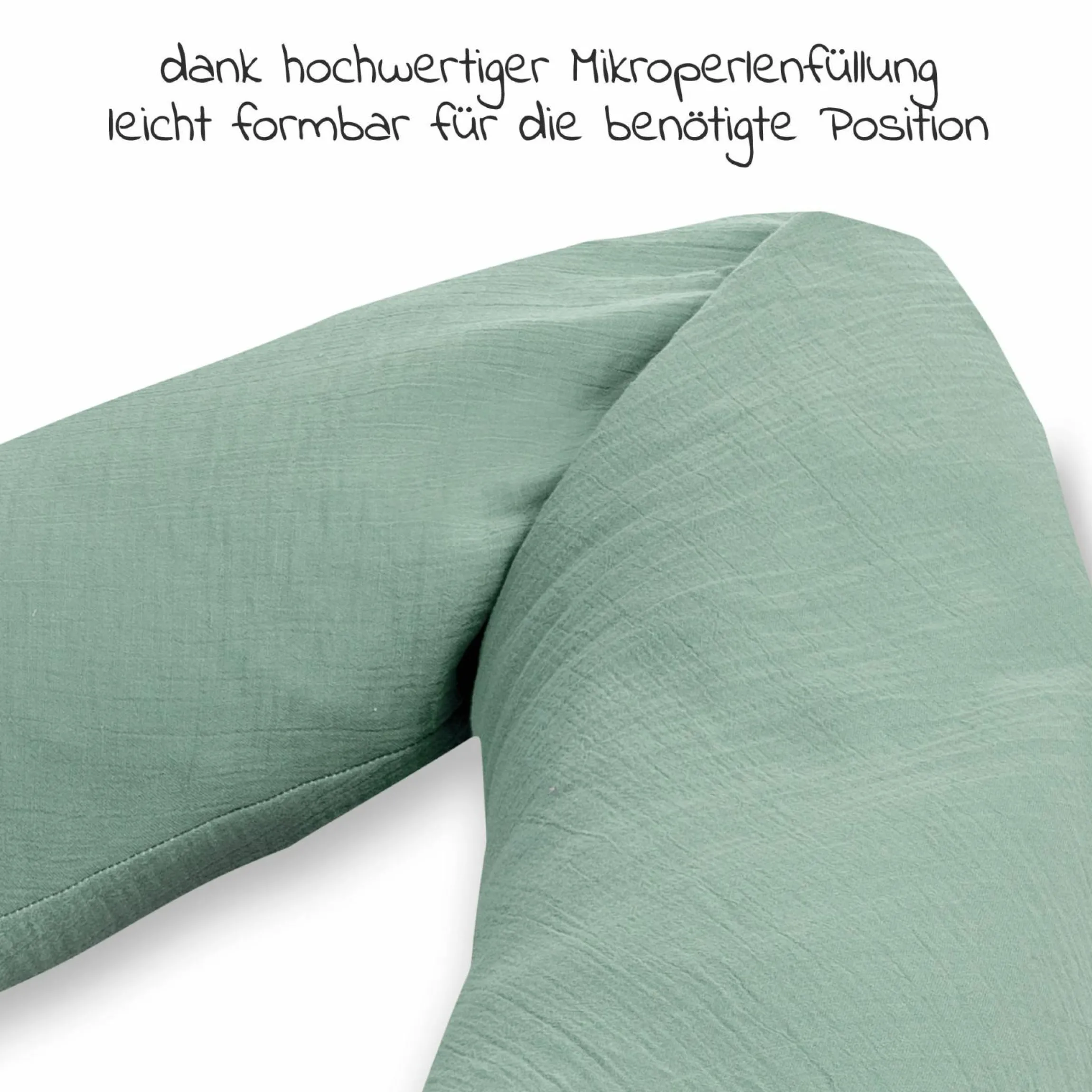 Stillkissen Mikroperlen-Füllung inkl. Bezug 190 cm - Musselin - Grün