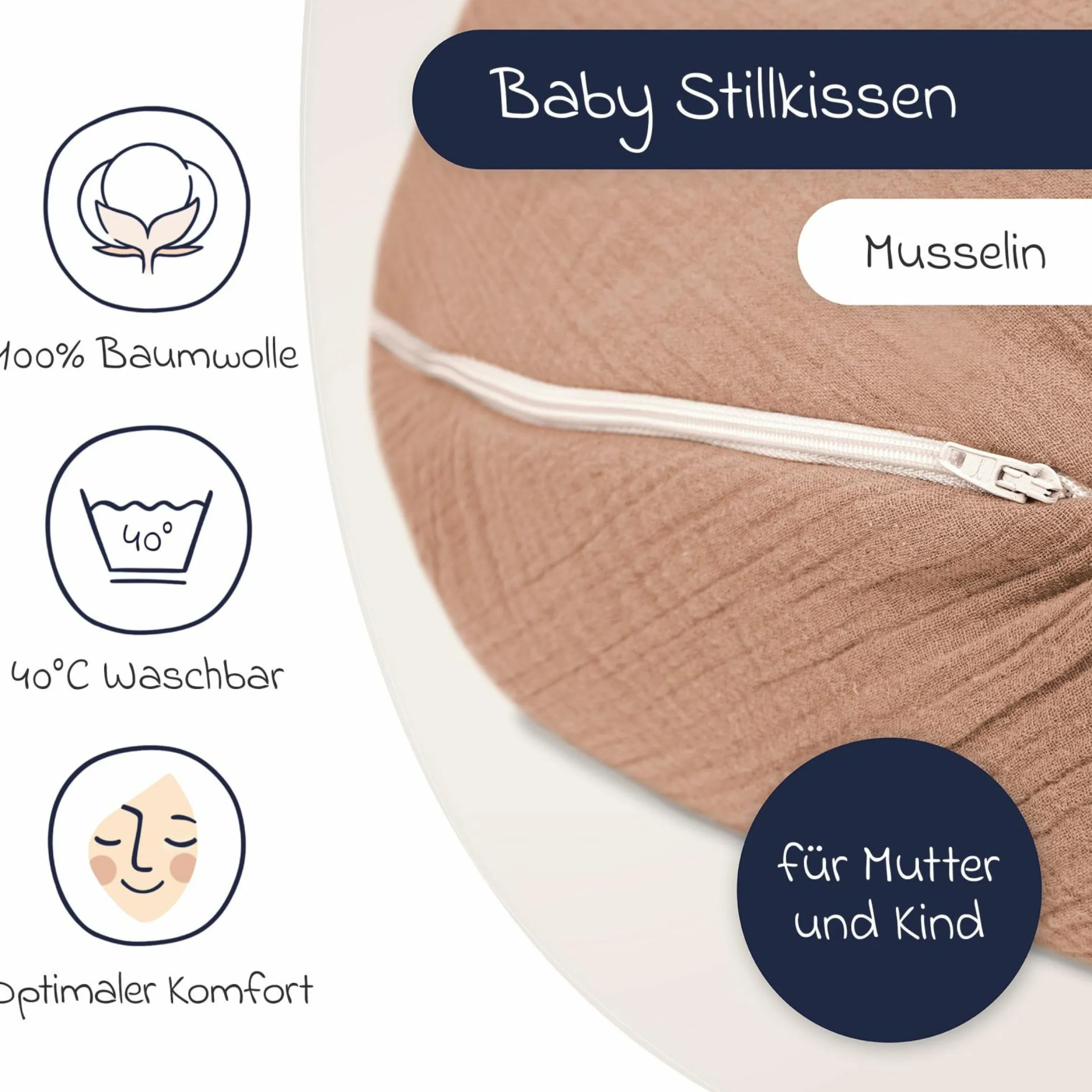 Stillkissen Mikroperlen-Füllung inkl. Bezug 190 cm - Musselin - Dune