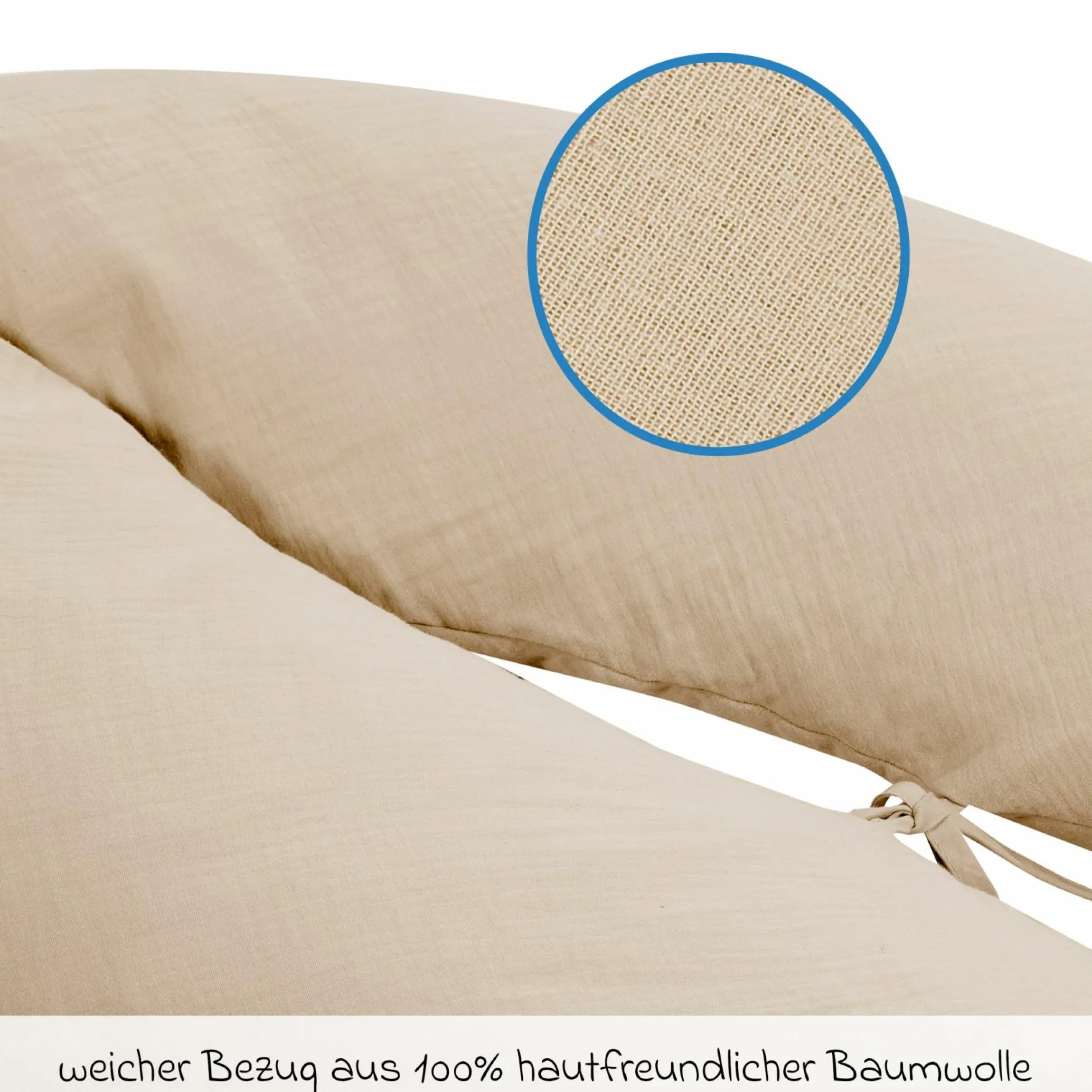 Stillkissen mit Mikroperlen-Füllung inkl. Bezug Musselin 190 cm - Sand-Beige