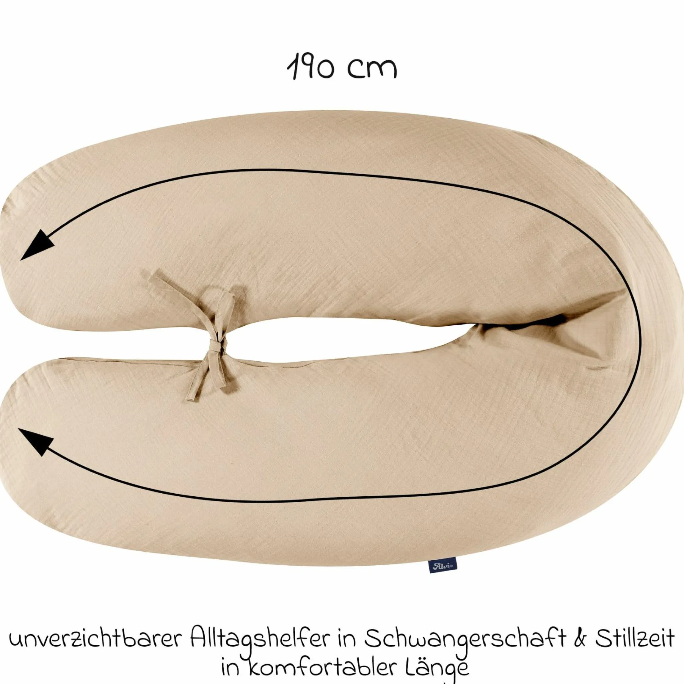 Stillkissen mit Mikroperlen-Füllung inkl. Bezug Musselin 190 cm - Sand-Beige