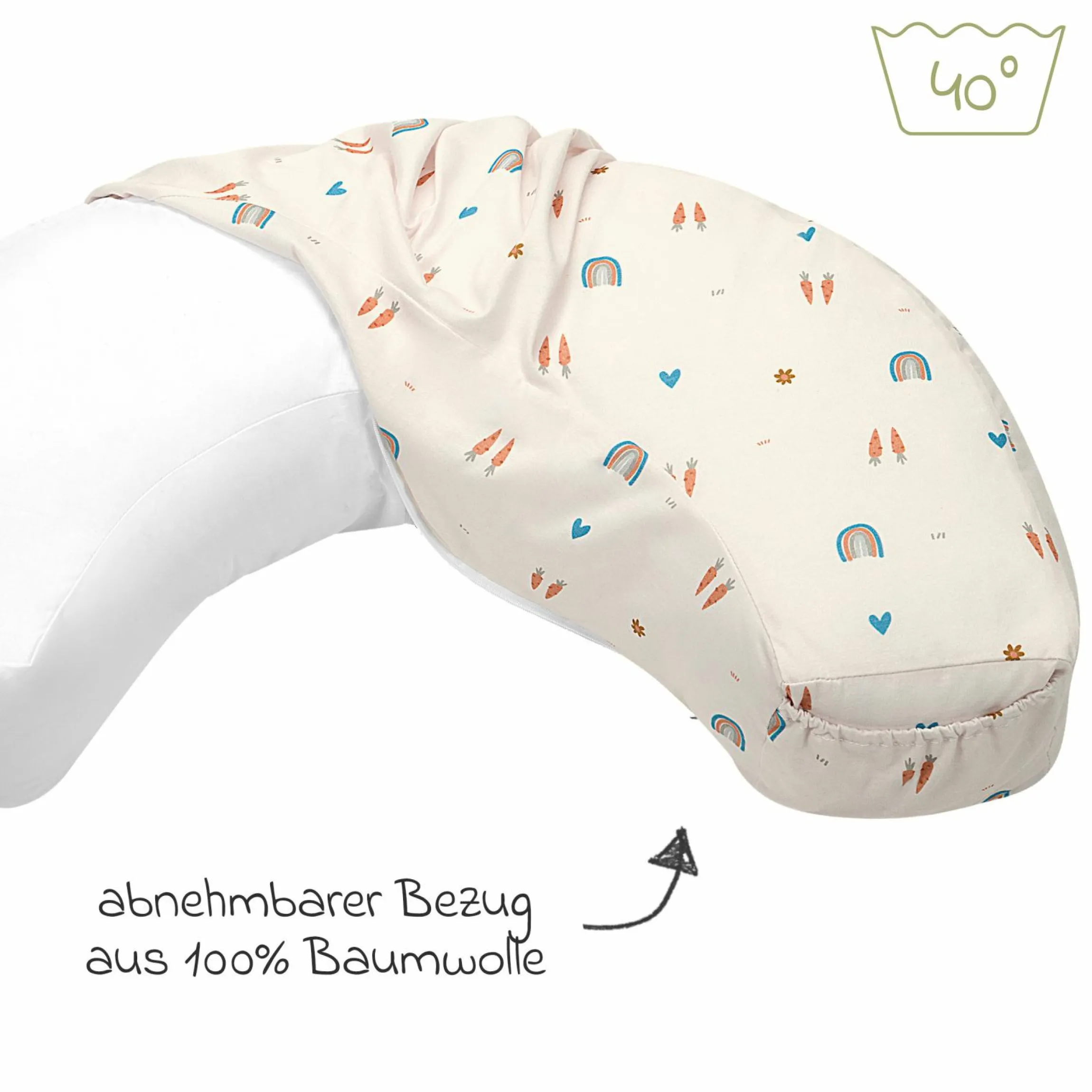 Stillkissen mit Tasche am Jersey-Bezug 124 cm - Rainbow - Ecru - Kollektion 2024
