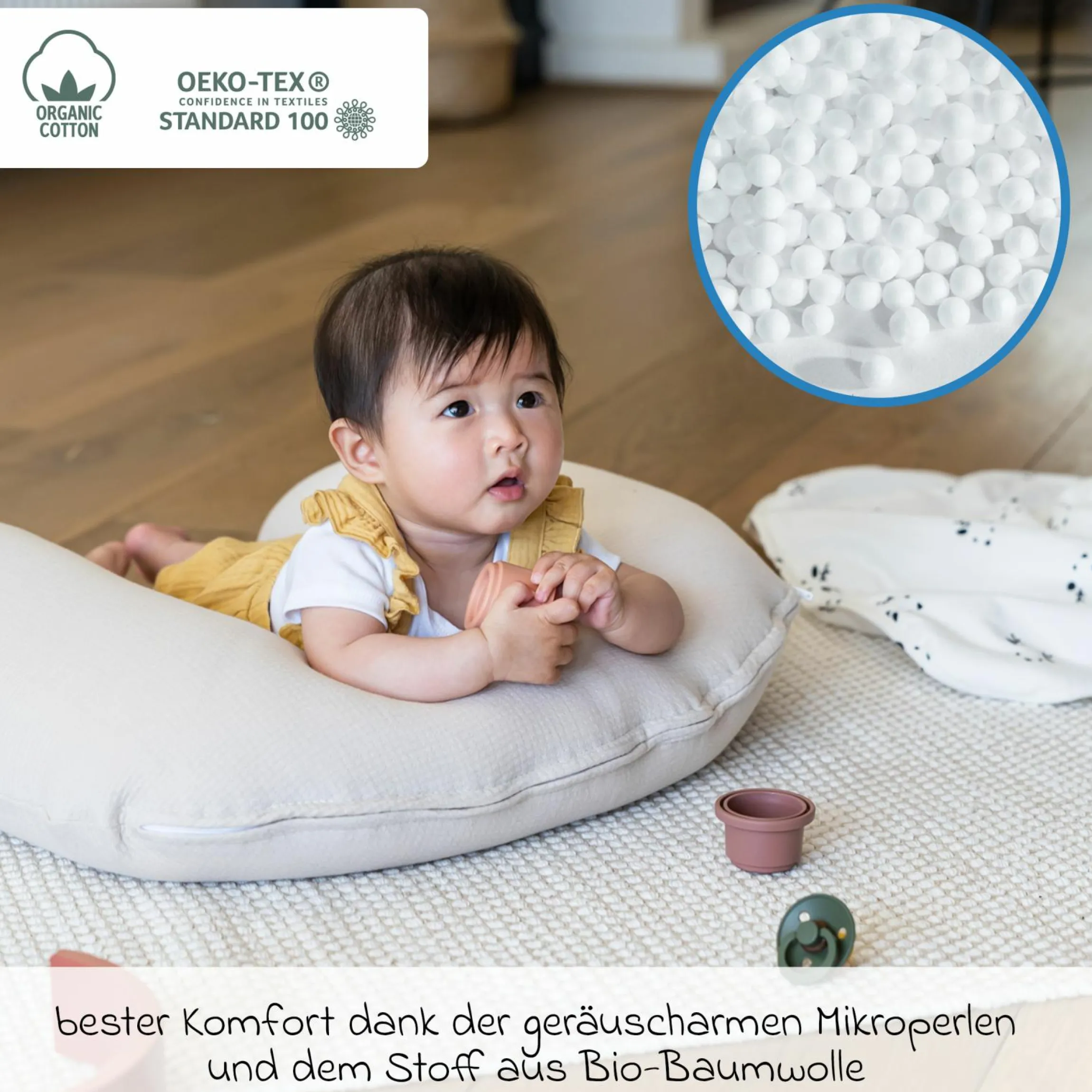 Stillkissen Softy - mit Mikroperlen-Füllung inkl. Organic Cotton Bezug 150 cm - Tetra Sand