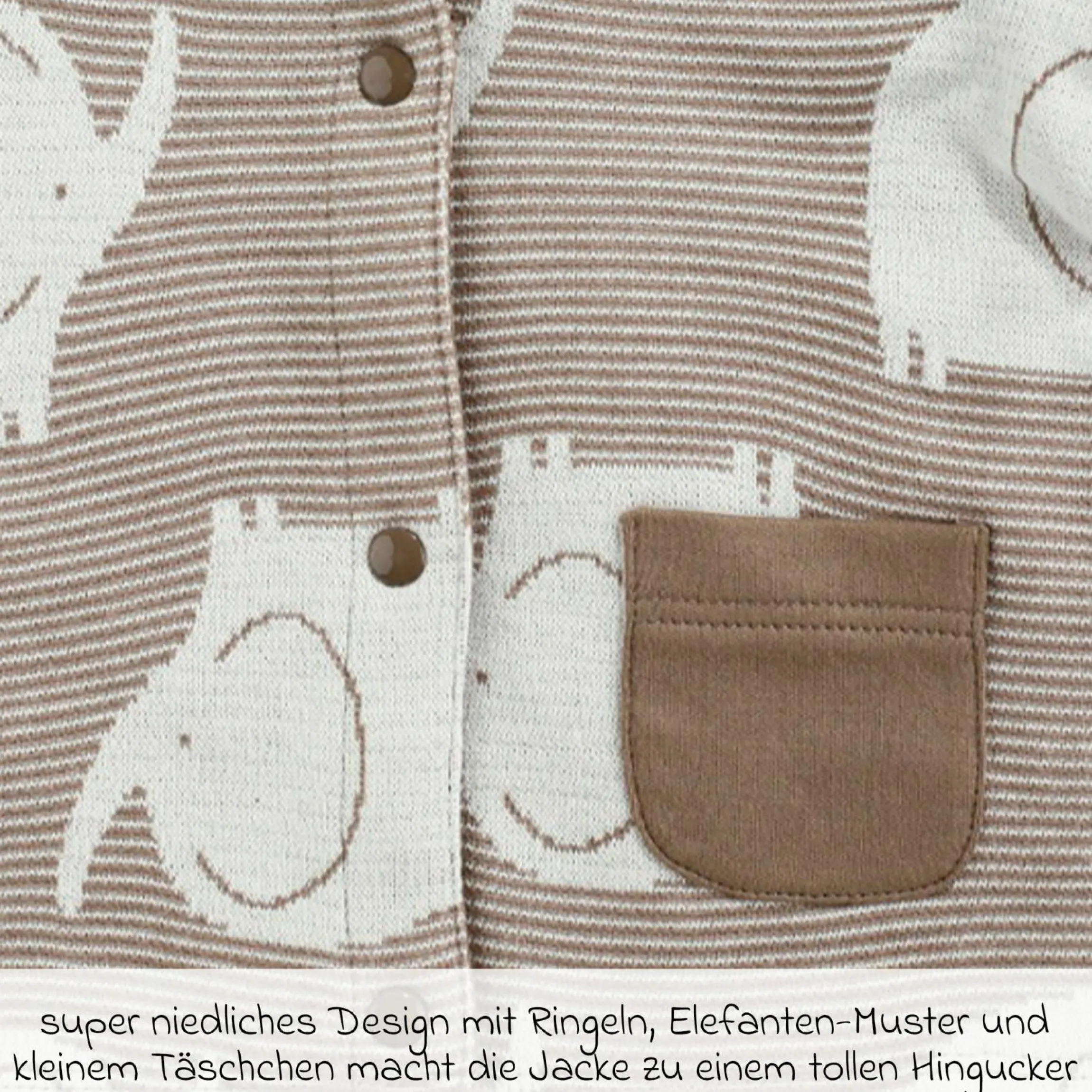 Strickjacke - Elefant Allover - Ringel Mokka - Gr. 62