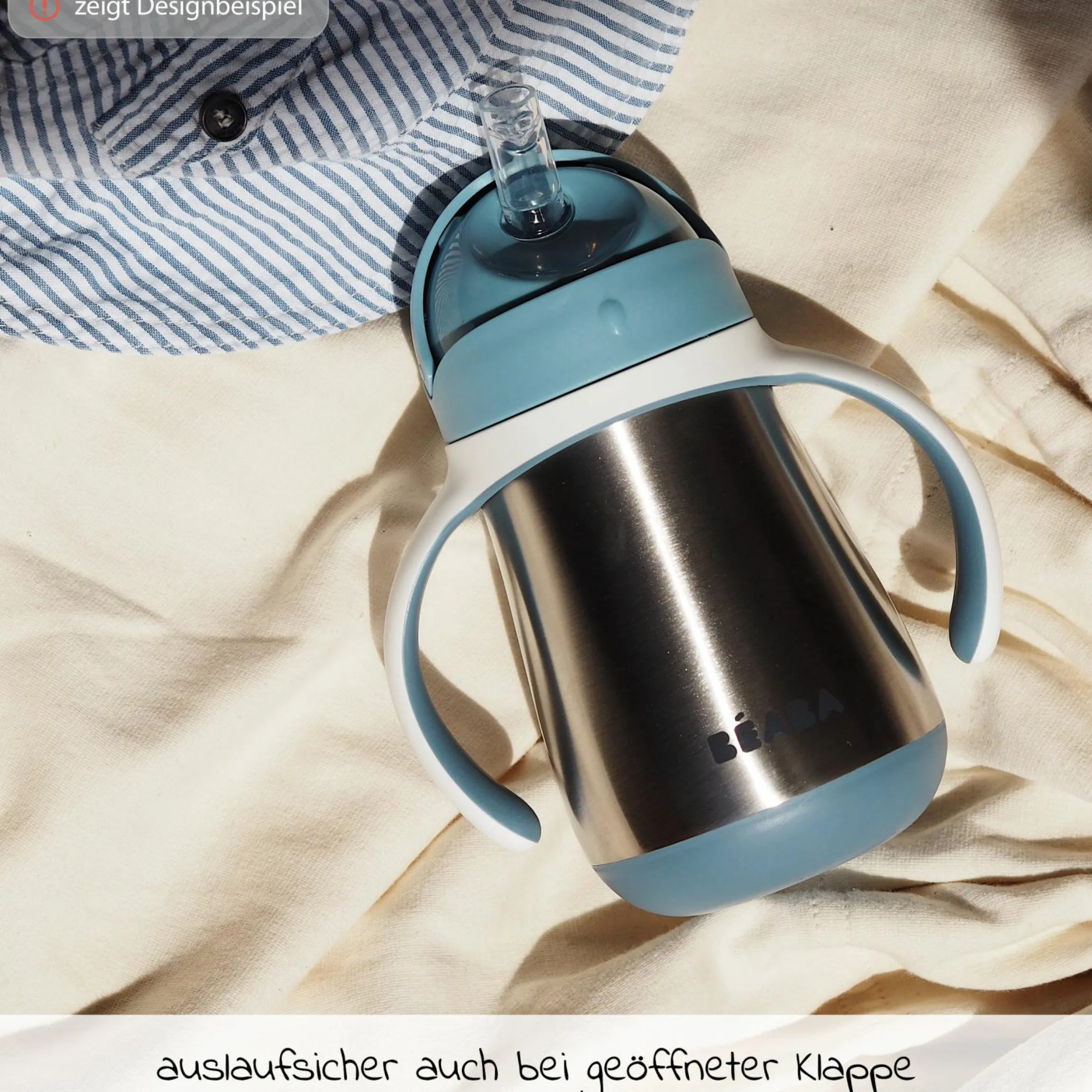 Strohhalmbecher Edelstahl - Windy Blue - Gr. 250 ml