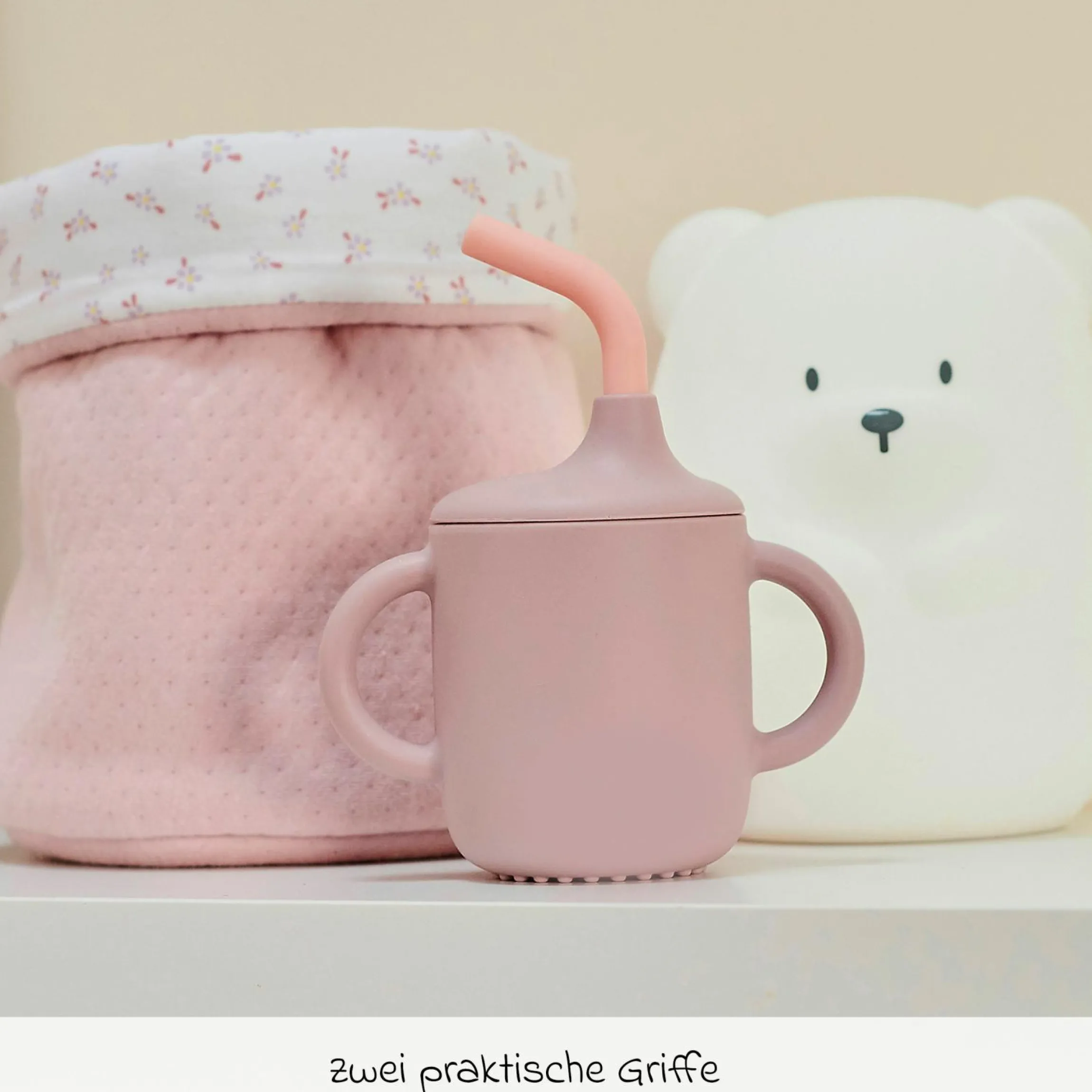 Strohhalm-Becher mit Griffen Silikon - Pink