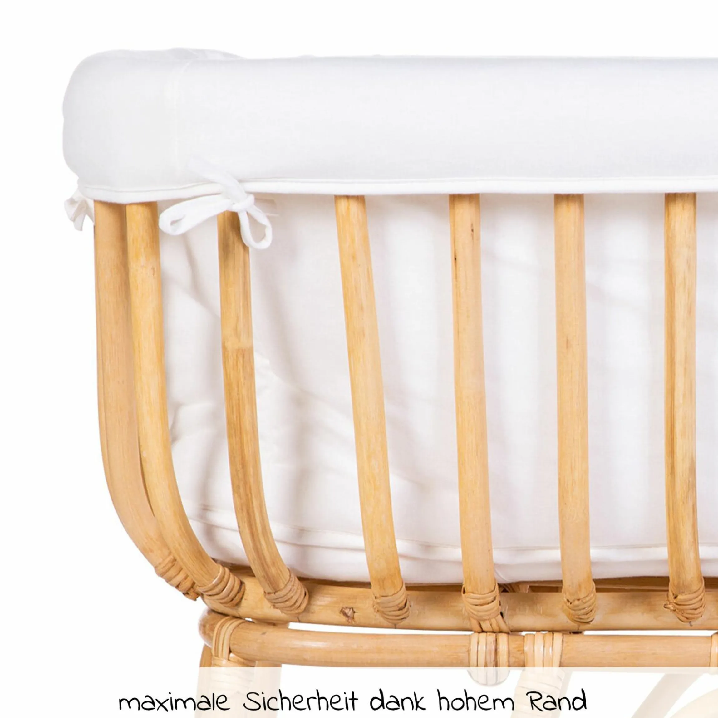 Stubenbett / Standwiege Rattan inkl. Matratze + Nestchen - Offwhite