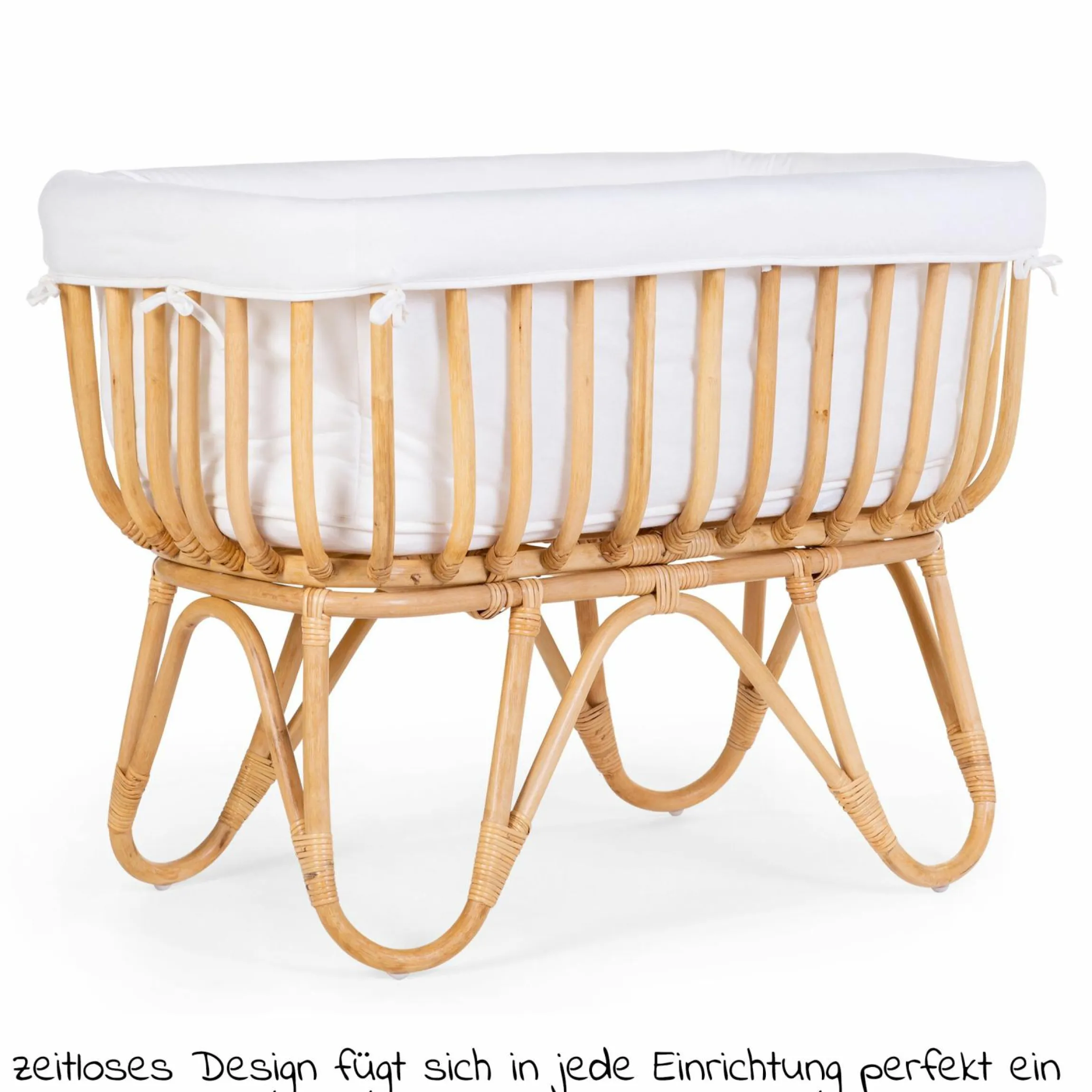 Stubenbett / Standwiege Rattan inkl. Matratze + Nestchen - Offwhite
