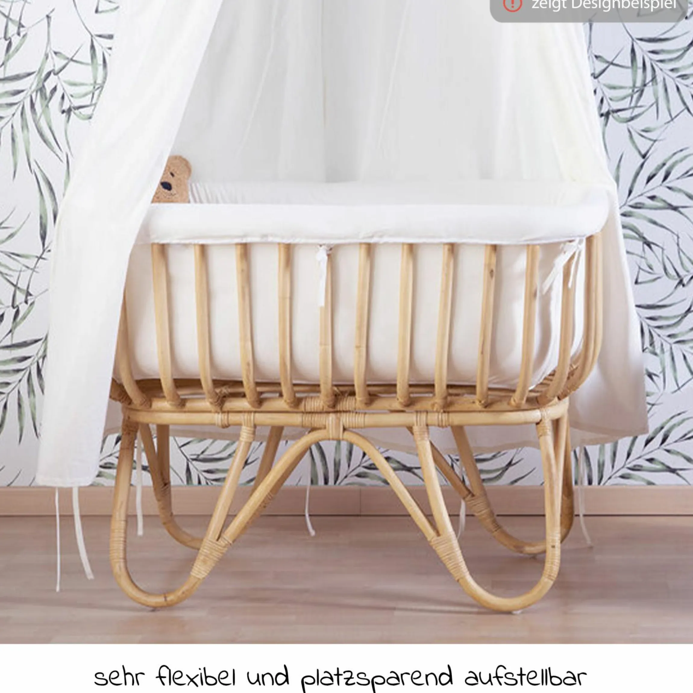 Stubenbett / Standwiege Rattan inkl. Matratze + Nestchen - Offwhite