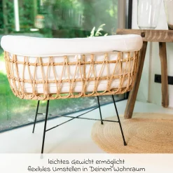 Stubenbett / Standwiege Rattan mit Metallbeinen inkl. Matratze + Nestchen - Offwhite