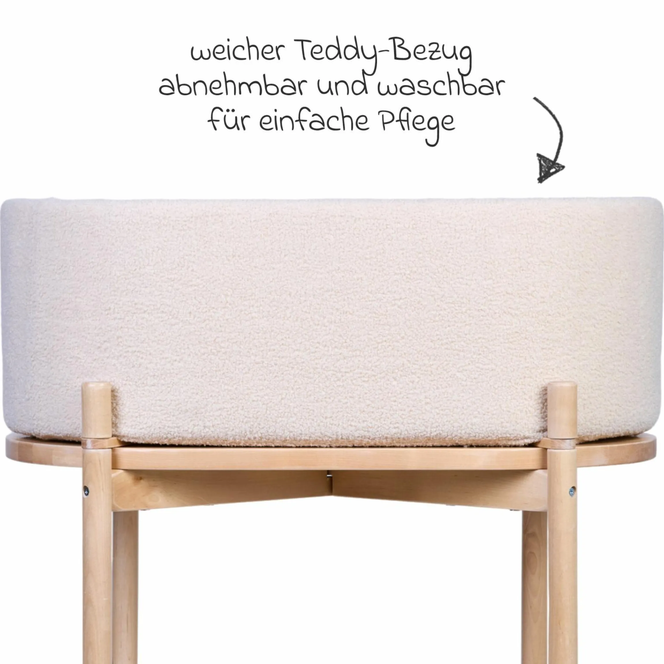 Stubenbett 2in1 Cradle - umbaubar zum Kindertisch & Aufbewahrungskorb - Teddy - Offwhite