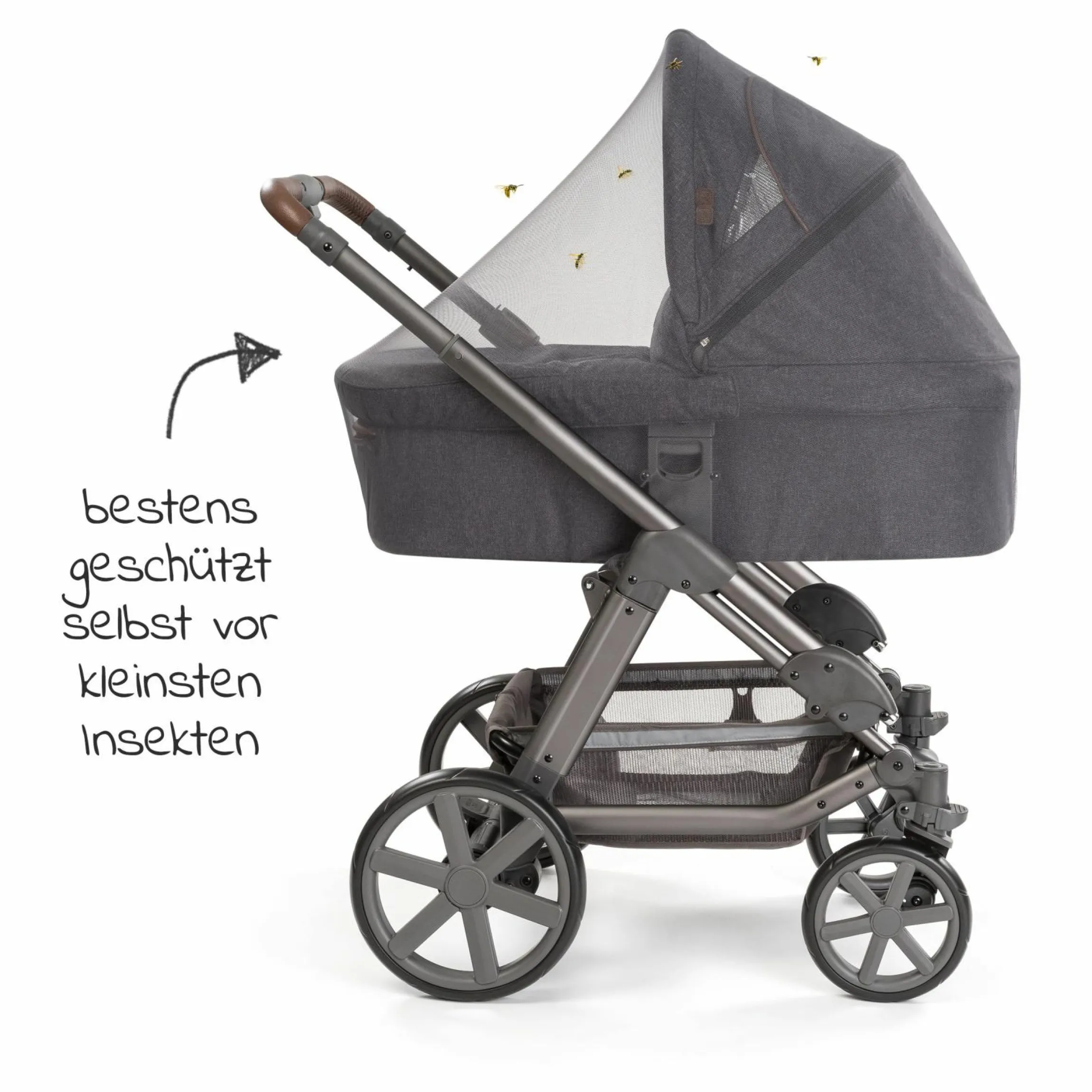 3-teiliges Sommer- & Schutzset für Kinderwagen mit Sonnensegel, Insektenschutz & Getränkehalter