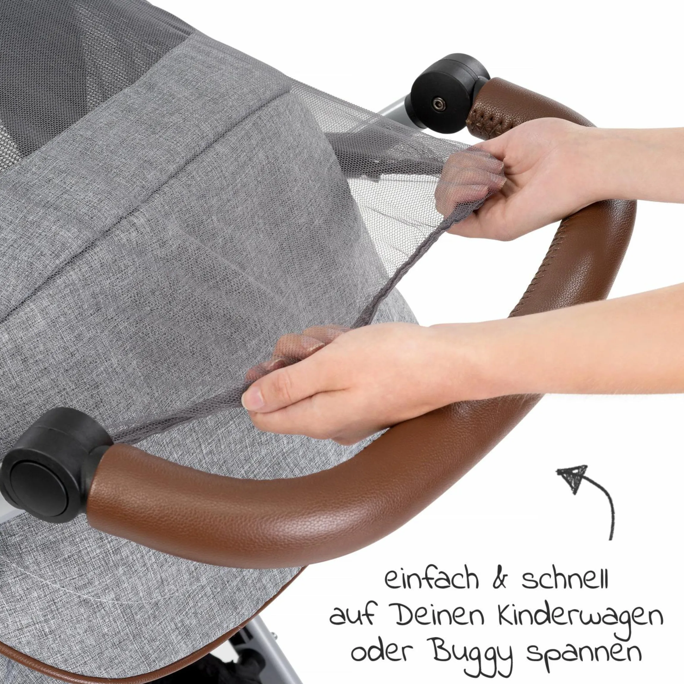 3-teiliges Sommer- & Schutzset für Kinderwagen mit Sonnensegel, Insektenschutz & Getränkehalter
