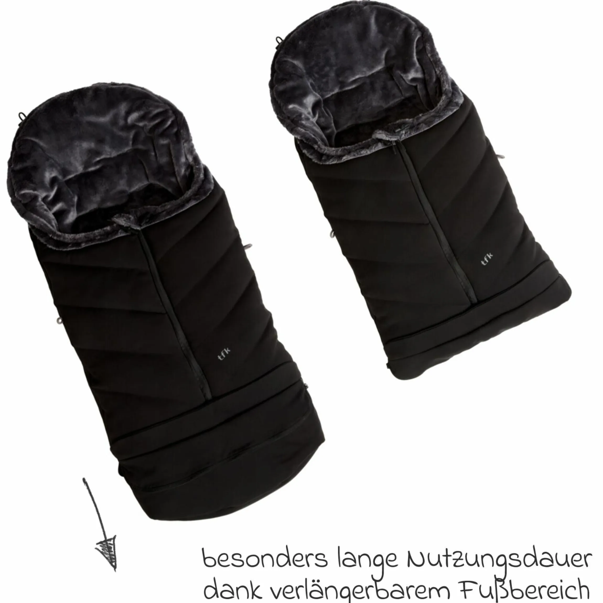 Thermo-Fleece Fußsack mit verlängerbarem Fußteil - Schwarz - Kollektion 2025