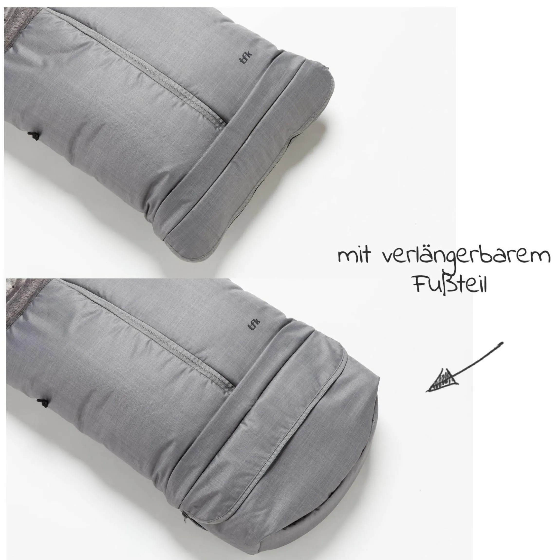 Thermo-Fleece Fußsack mit verlängerbarem Fußteil - Grau