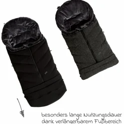 Thermo-Fleece Fußsack mit verlängerbarem Fußteil - Premium Schwarz - Kollektion 2025