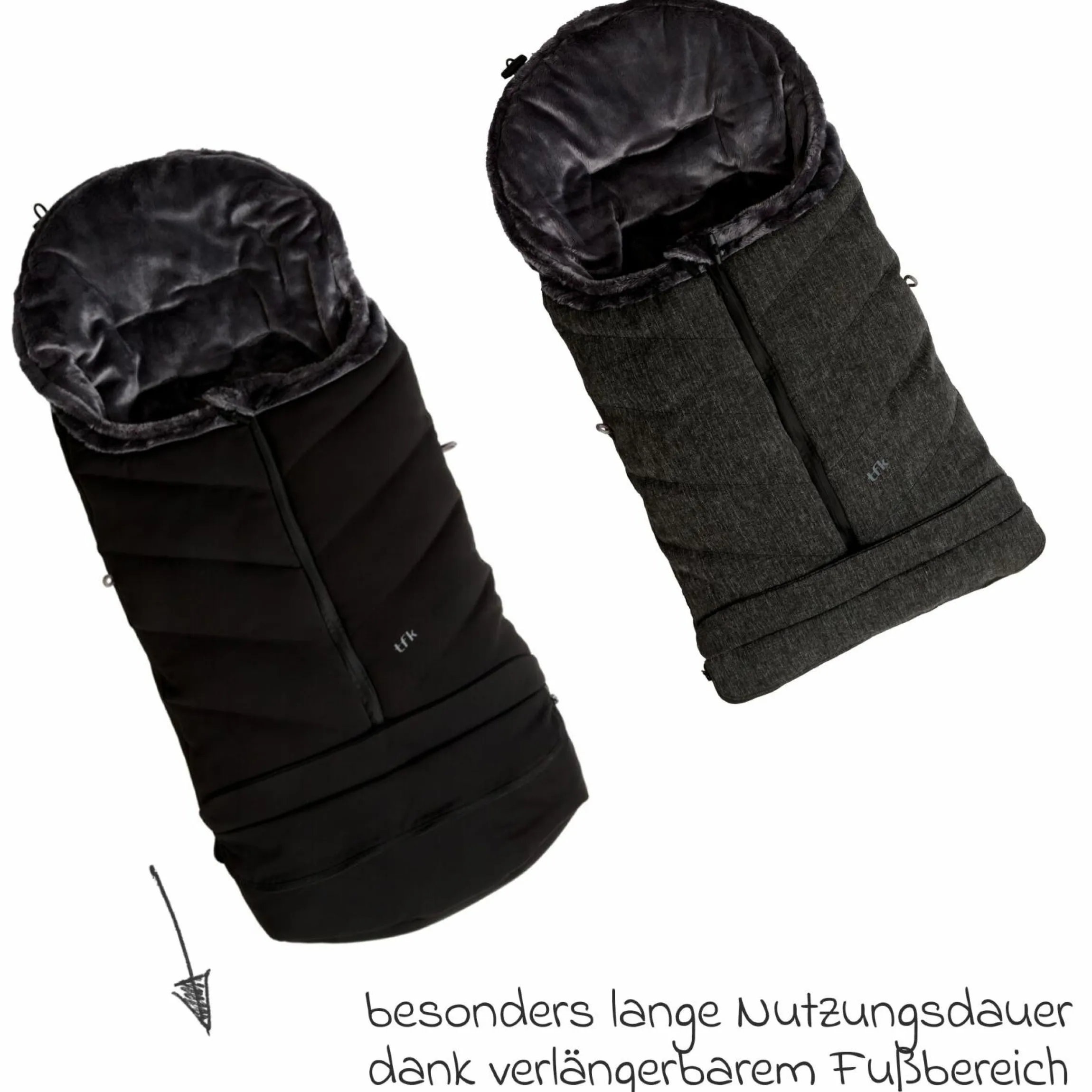 Thermo-Fleece Fußsack mit verlängerbarem Fußteil - Premium Schwarz - Kollektion 2025
