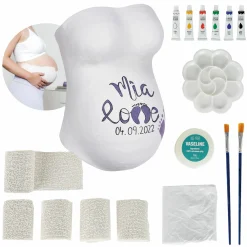 16-tlg. Babybauch-Gipsabdruck-Set Mama mit 5x Gipsbinden, 6x Acrylfarben, 1x Vaseline, 2x Pinsel, 1x Mischpalette & 1x Abdeckfolie - Kollektion 2024