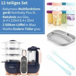 12-tlg. Babynahrungszubereitungs-Set Nutribaby+ XL mit 8 Glas-Babybols + 2 Silikon-Löffel + 1 Esslernteller