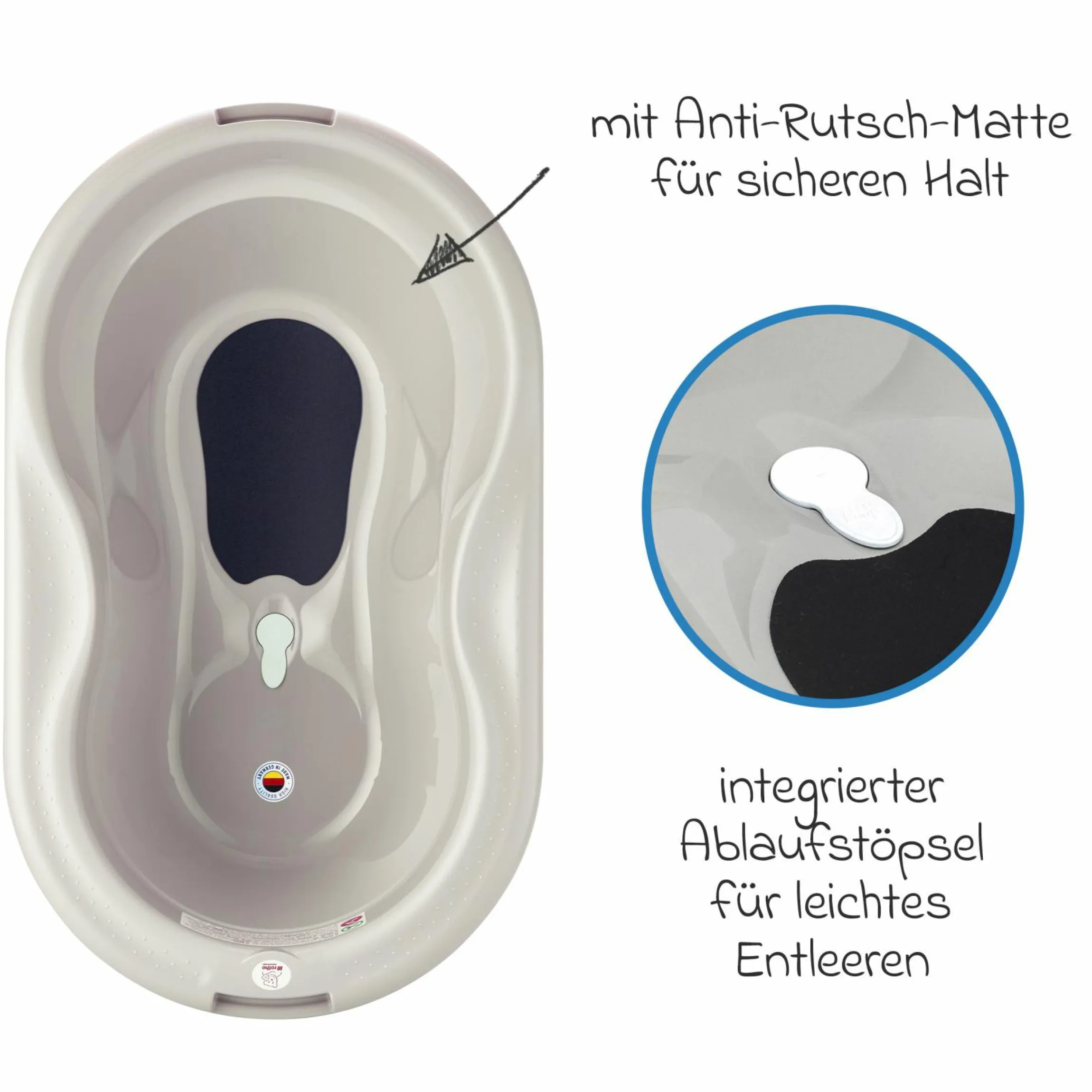 4-tlg. Badeset / Badestation Tilo - inkl. Badewanne + Wannenständer + Badeliege + Ablaufschlauch - Cappuccino