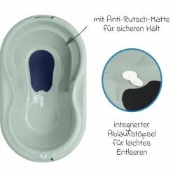 4-tlg. Badeset / Badestation Tilo - inkl. Badewanne + Wannenständer + Badeliege + Ablaufschlauch - Sage Green