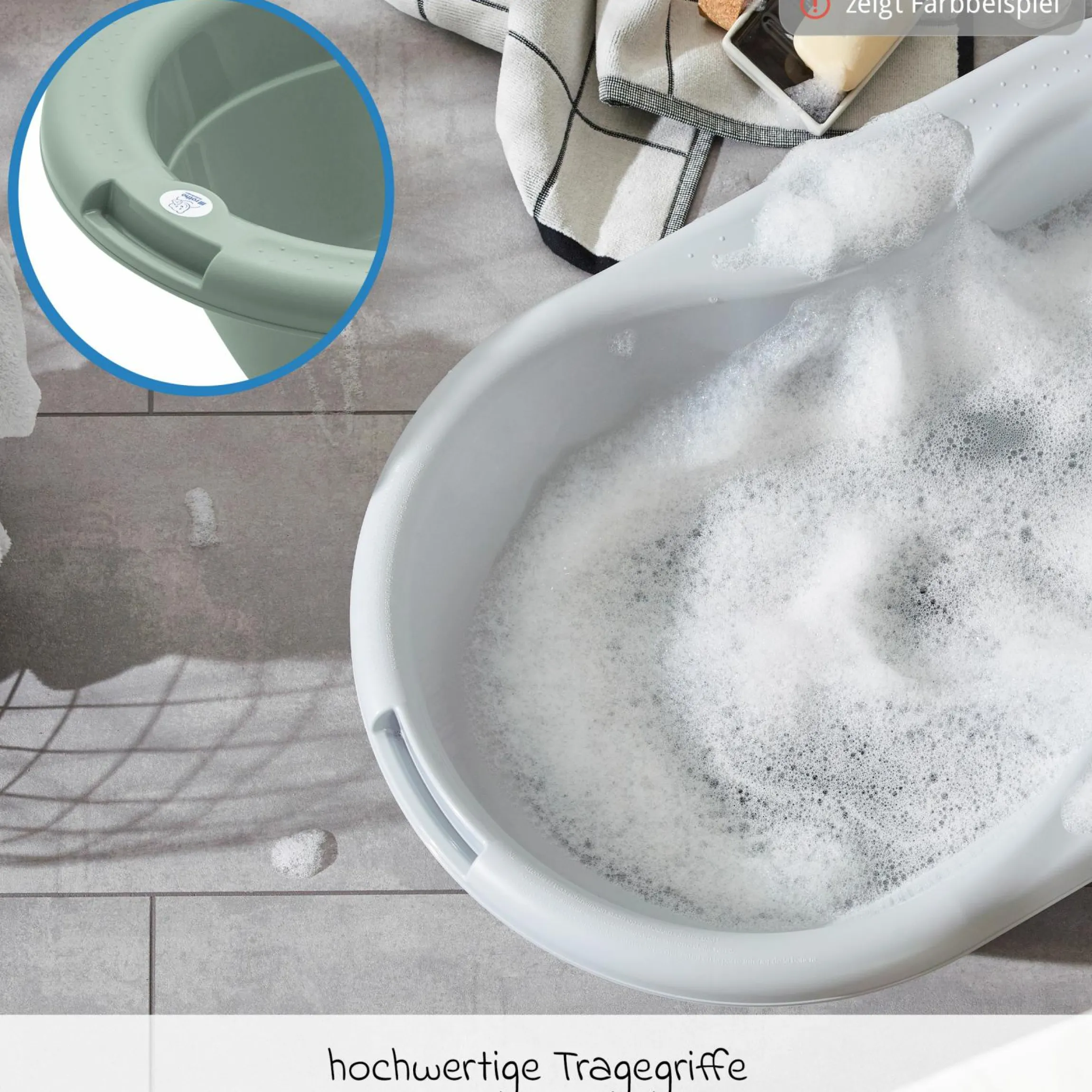 4-tlg. Badeset / Badestation Tilo - inkl. Badewanne + Wannenständer + Badeliege + Ablaufschlauch - Sage Green