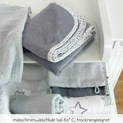 3-tlg. Bade-Set - Kapuzenbadetuch inkl. 2 Waschhandschuhe 80 x 80 cm - Sterne Grau