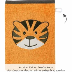 2-tlg. Bade-Set Kapuzenbadetuch inkl. Waschhandschuh 80 x 80 cm - Stickerei Tiger - Orange