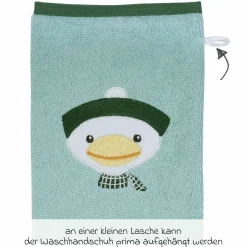 2-tlg. Bade-Set Kapuzenbadetuch inkl. Waschhandschuh 80 x 80 cm - Stickerei Ente - Mint