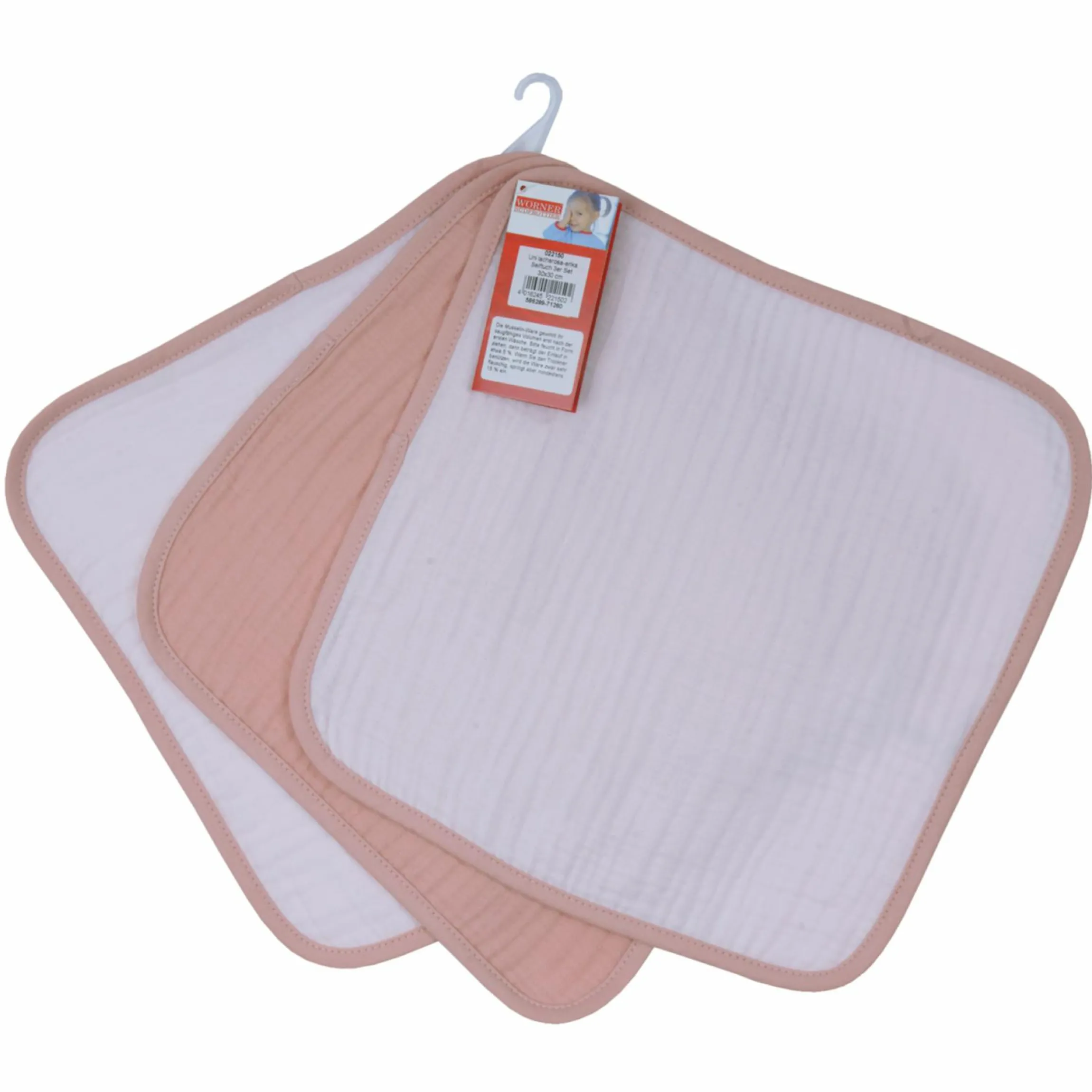 8-tlg. Bade-Set Mull - 2 Kapuzenbadetücher + 3 Waschhandschuhe + 3 Waschtücher - Lachsrosa Erika