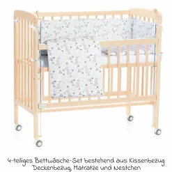 10-tlg. Beistellbett-Komplett-Set Nino inkl. Matratze, Bettwäsche, Spannbetttücher, Nestchen, Steppbett & Schmusetuch - Kangaroo Weiß - Natur - Kollektion 2024